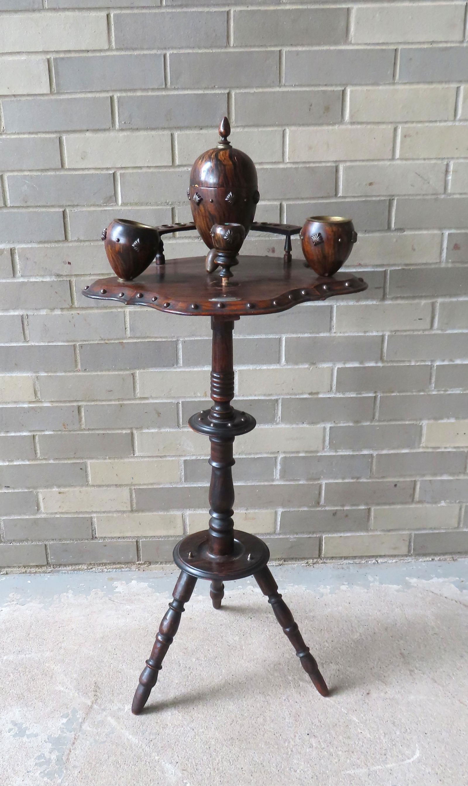 A Victorian rosewood smoking stand with tobacco, match and pipe holders - 2 of the holders move (1 of 10)
