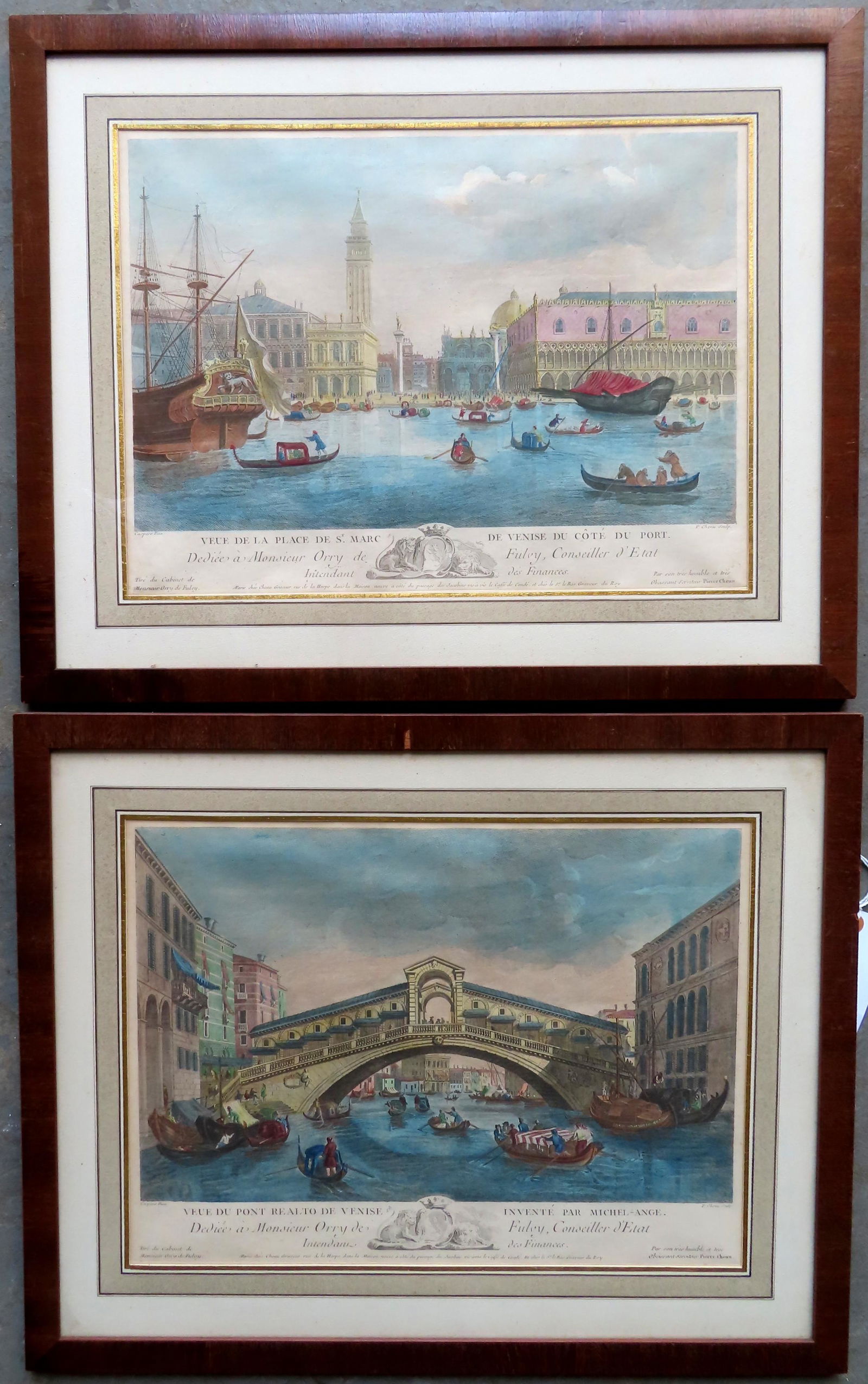 Two Venice scenes hand colored lithograph, probably 18th century. Both professionally framed and (1 of 5)