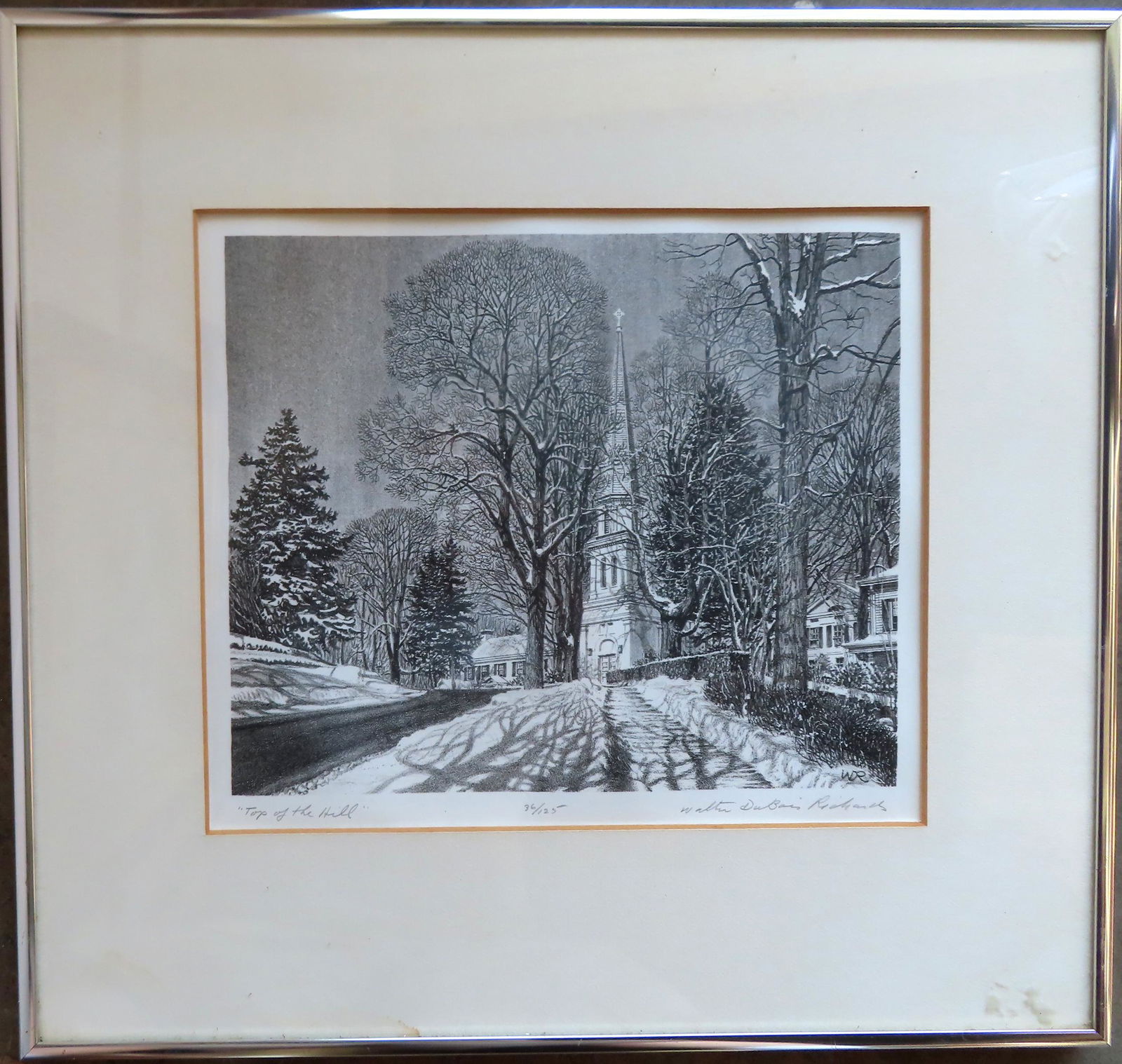 Walter Dubois Richards,  CT/Ohio, 1907-2006. Print titled in pencil "Top of the Hill", limited (1 of 4)