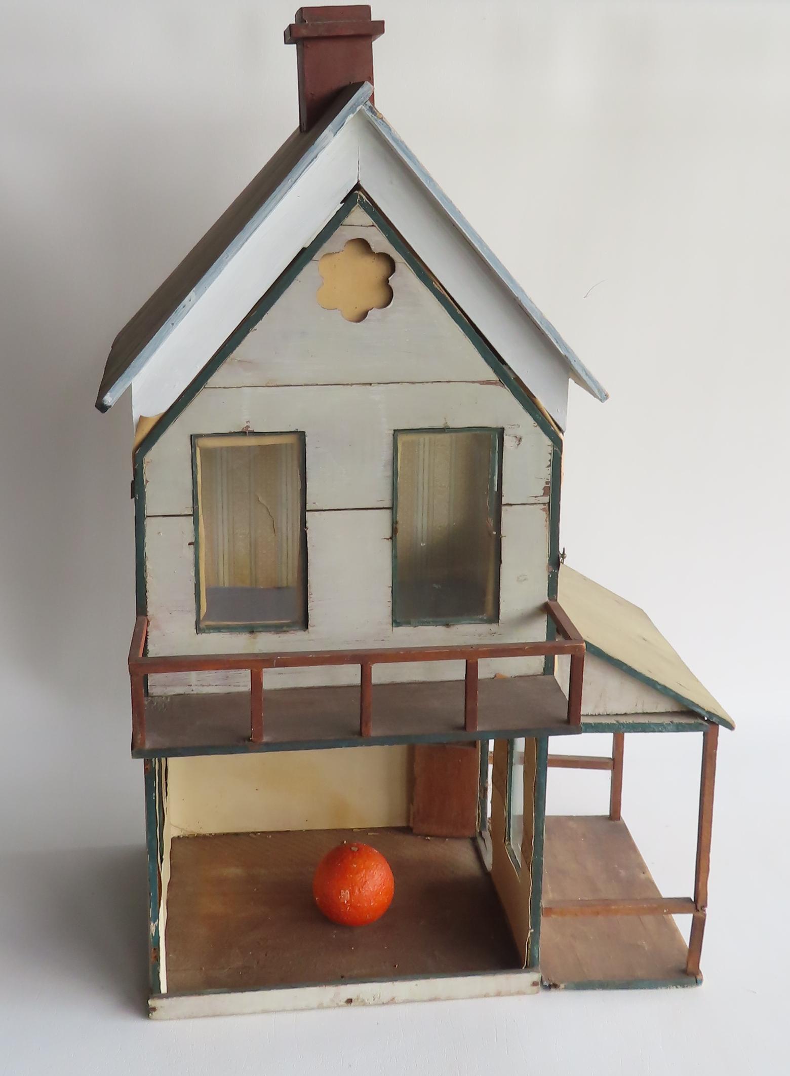 Doll house, handmade 2 story, with removable front, early 20th century. Original shingles have been (1 of 10)