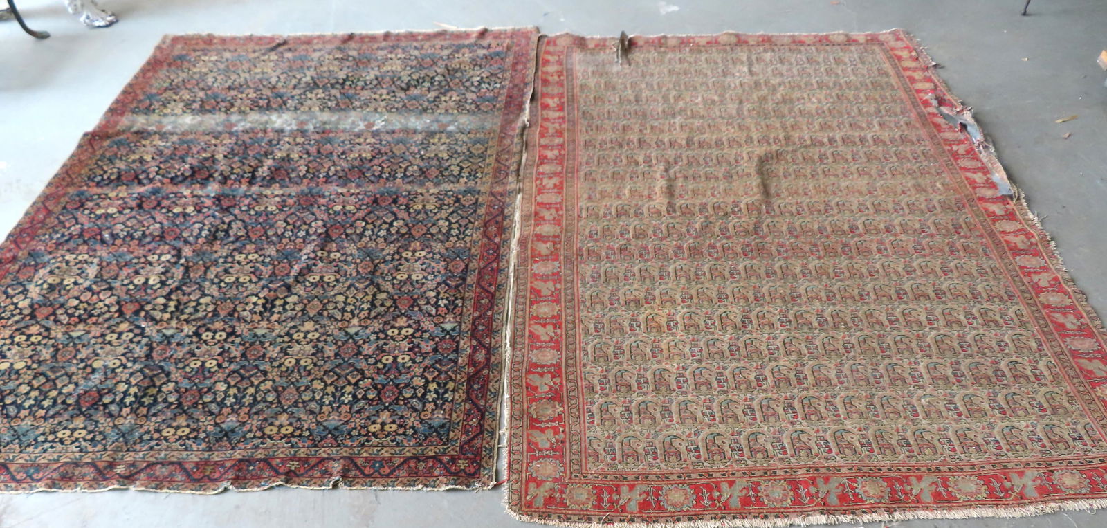 Two early oriental scatter rugs, flat pile, hand knotted, mid 19th century or earlier. The first in (1 of 14)