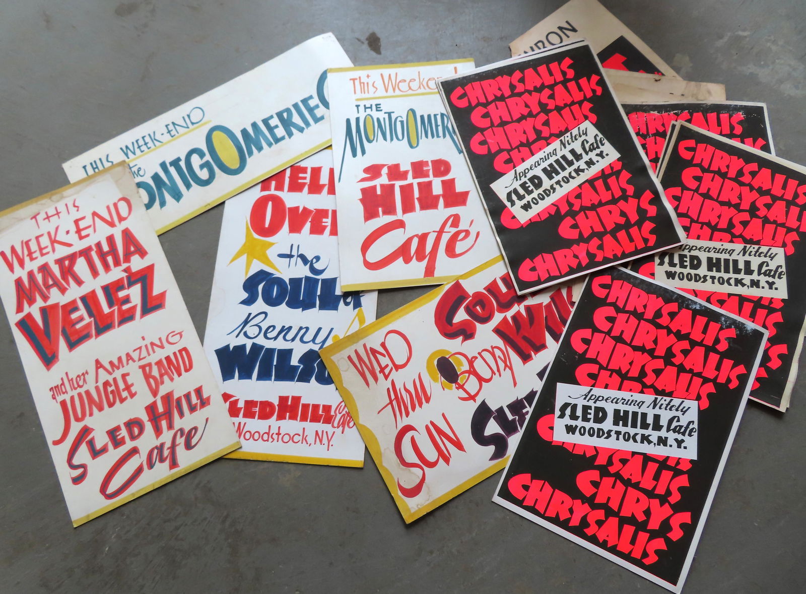 A rare grouping of 20 Woodstock NY posters from the "Sled Hill CafÃ©" circa 1960. The Sled Hill (1 of 6)