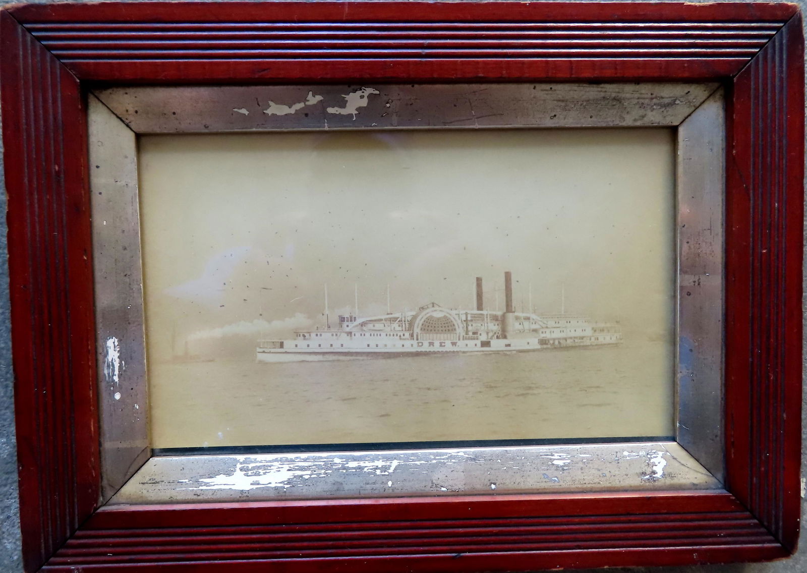 A framed photograph of the Hudson River Dayline steamship "Drew" (Daniel Drew - Active 1863-1886). (1 of 3)