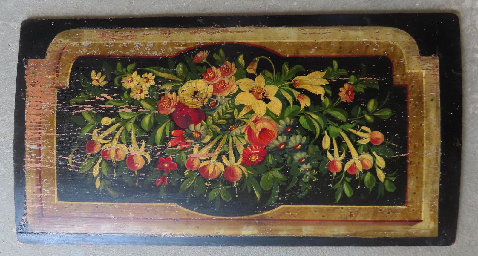 Oil on wooden panel, hand painted flowers, circa 1870. (1 of 5)