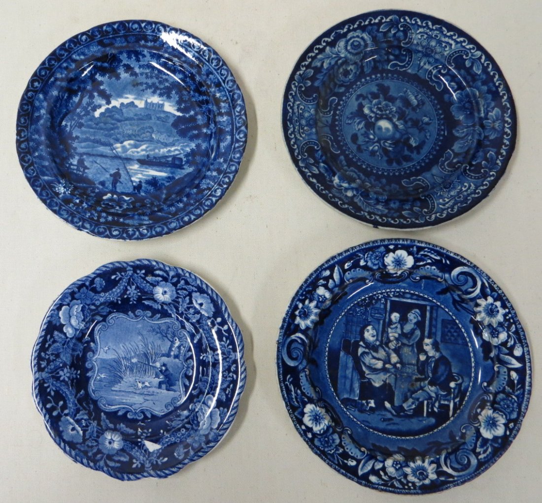 Four blue/white Clews Staffordshire plates, one wi: Four blue/white Clews Staffordshire plates, one with hairline. 6,5"D to 7.5"D. Provenance: Estate of John Whiteford, Wassaic NY.