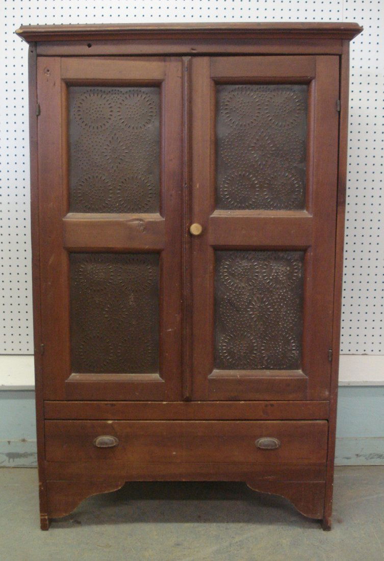 208 Small pierced tin pie safe with 4 panels on front