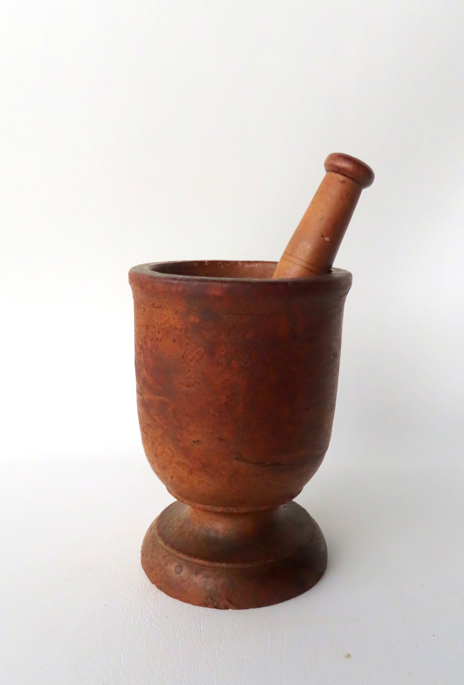 An ash burlwood mortar with wooden pestle from the same period, late 18th to early 19th century.: An ash burlwood mortar with wooden pestle from the same period, late 18th to early 19th century. Very good condition - 5 1/4" diameter x 7 5/8"H.