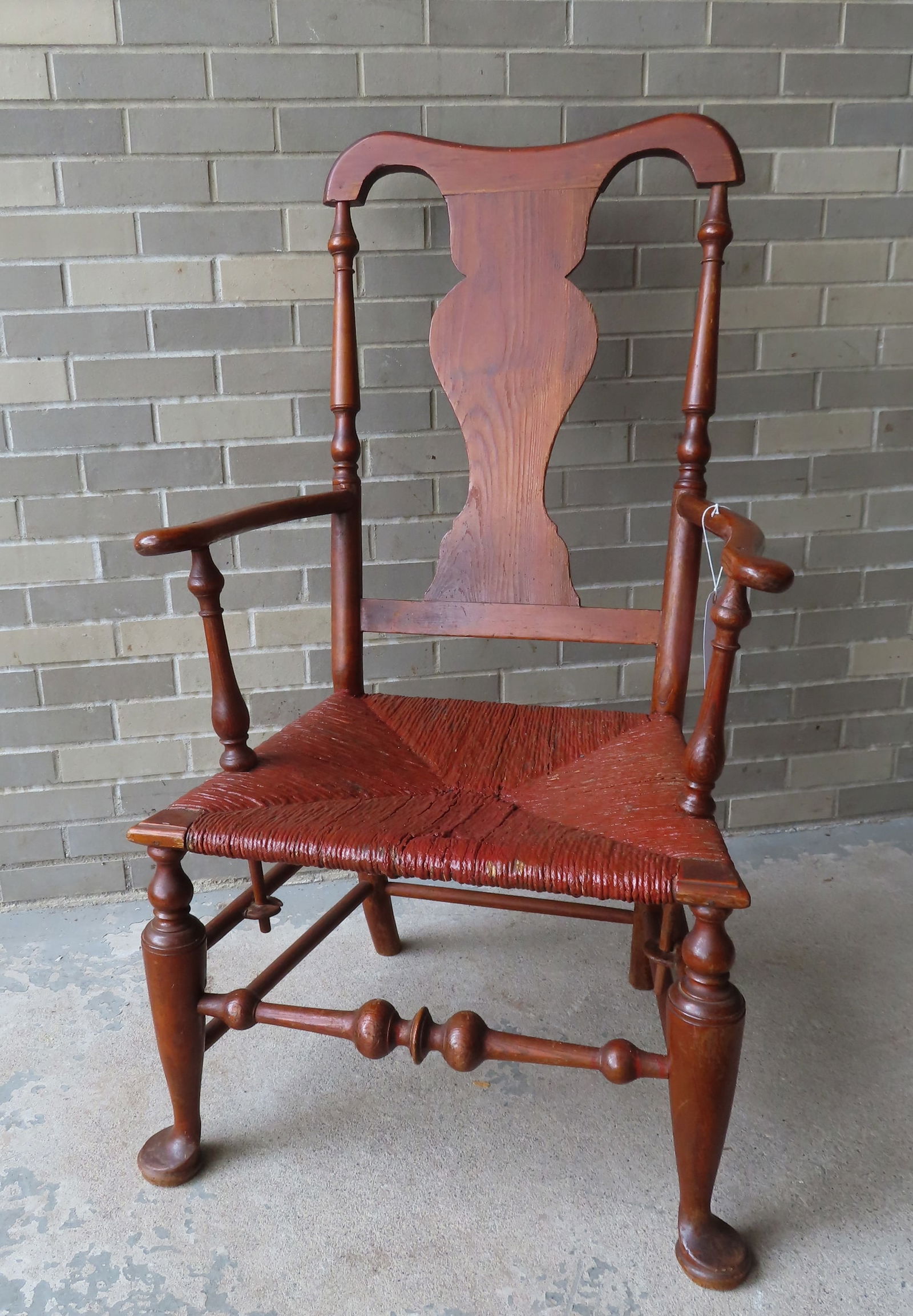 A rare oversized Queen Ann arm chair with bulbous turned front cross stretcher and original Dutch (1 of 18)