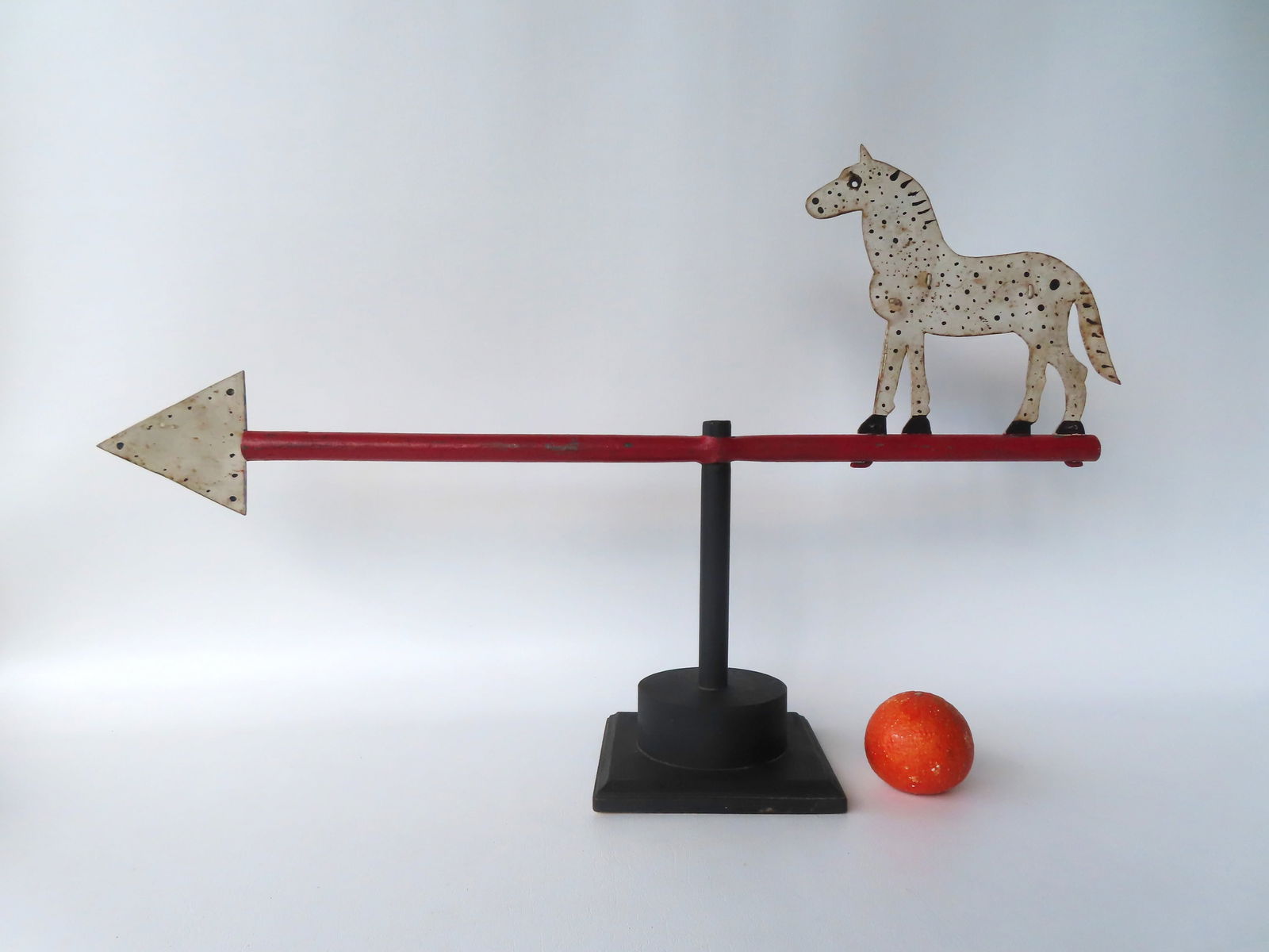 A silhouette tin horse weathervane in original paint, mounted on arrow directional, late 18th (1 of 6)