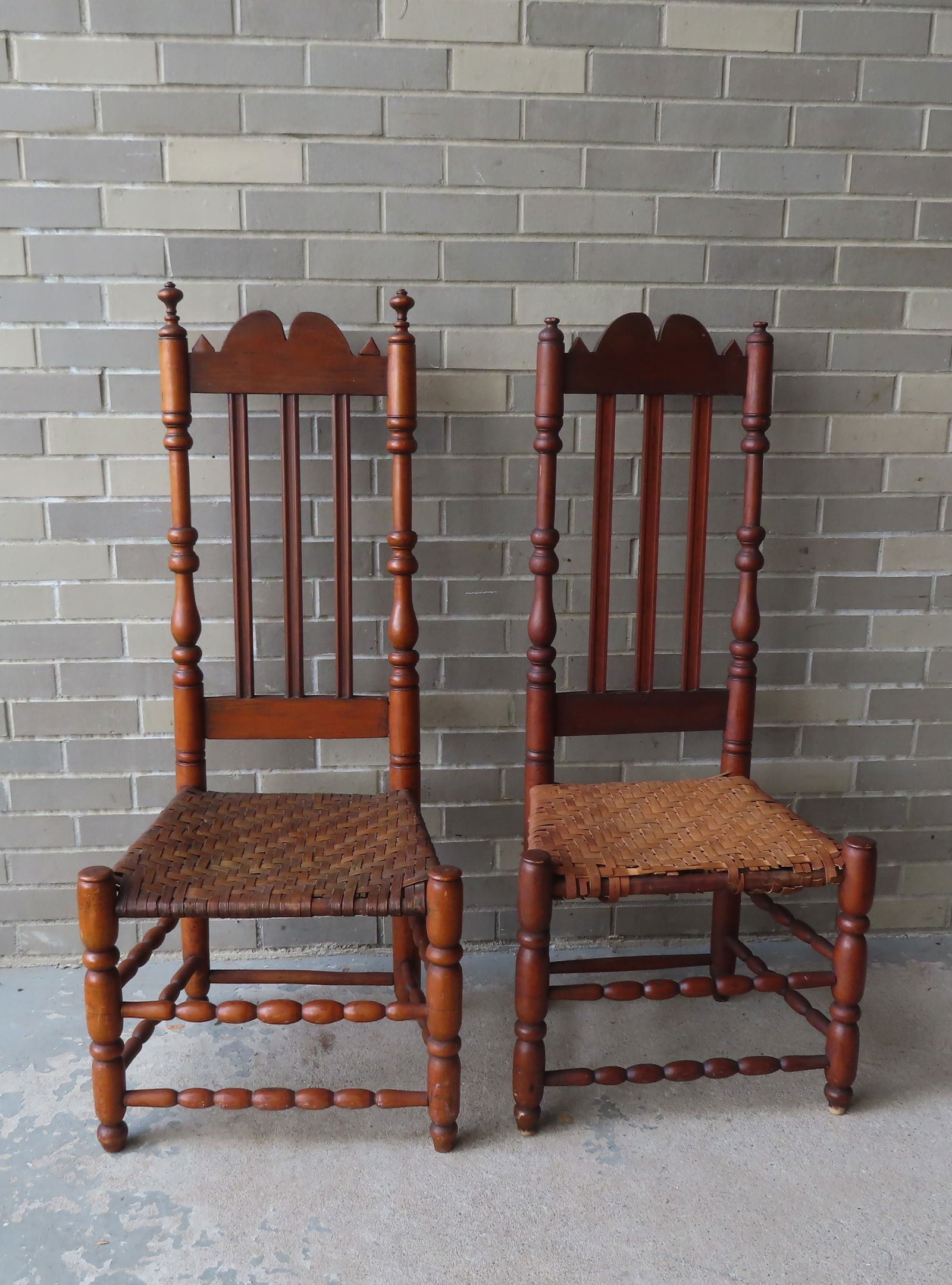 Two New England maple and cherry matching bannister back side chairs with sausage turnings with (1 of 10)