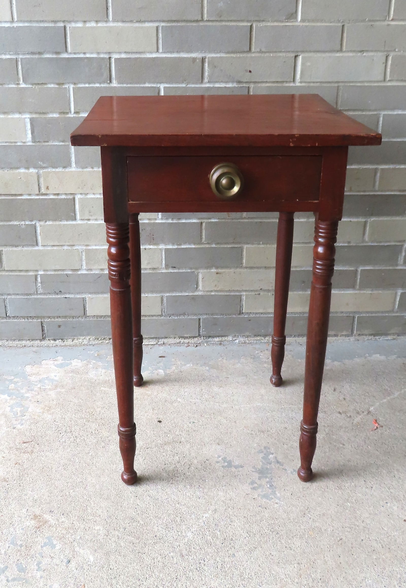 Sheraton 1 drawer stand in original red stain, circa 1820. Good condition. Measures 18 1/4"W x 17 (1 of 7)