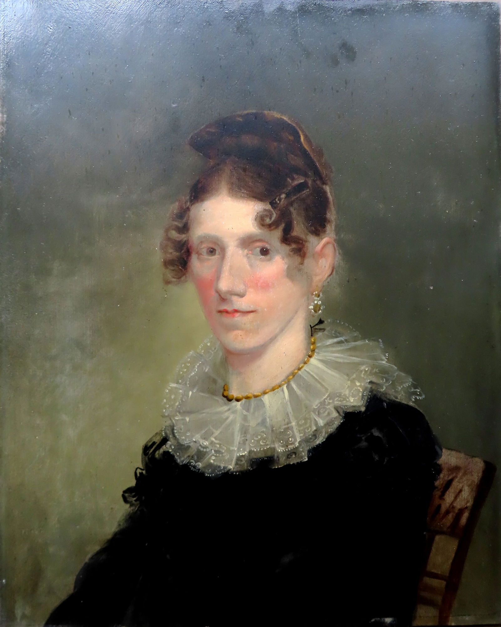 O/B Portrait of a lady with lace collar seated in chair, early 19th century. Attributed to Henry (1 of 6)