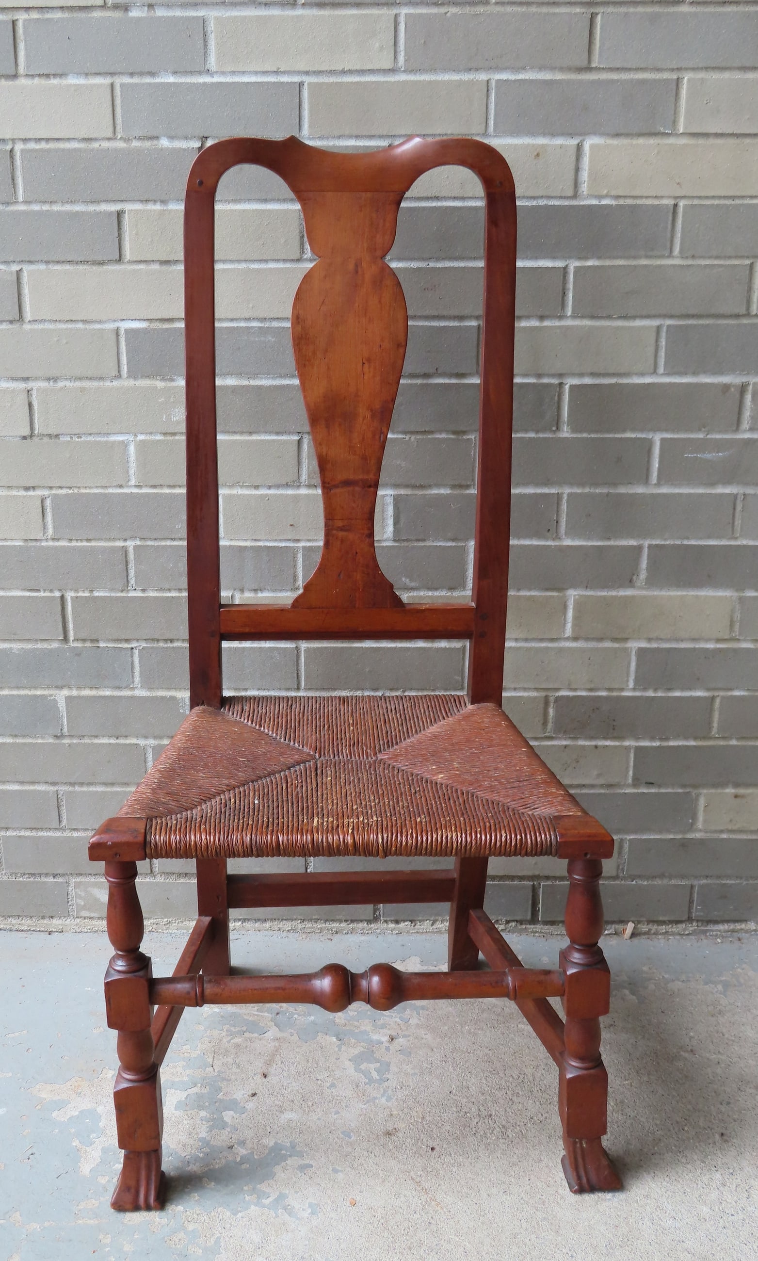 American Queen Ann cherry side chair with Spanish feet, and bulbous front cross stretcher, probably (1 of 10)
