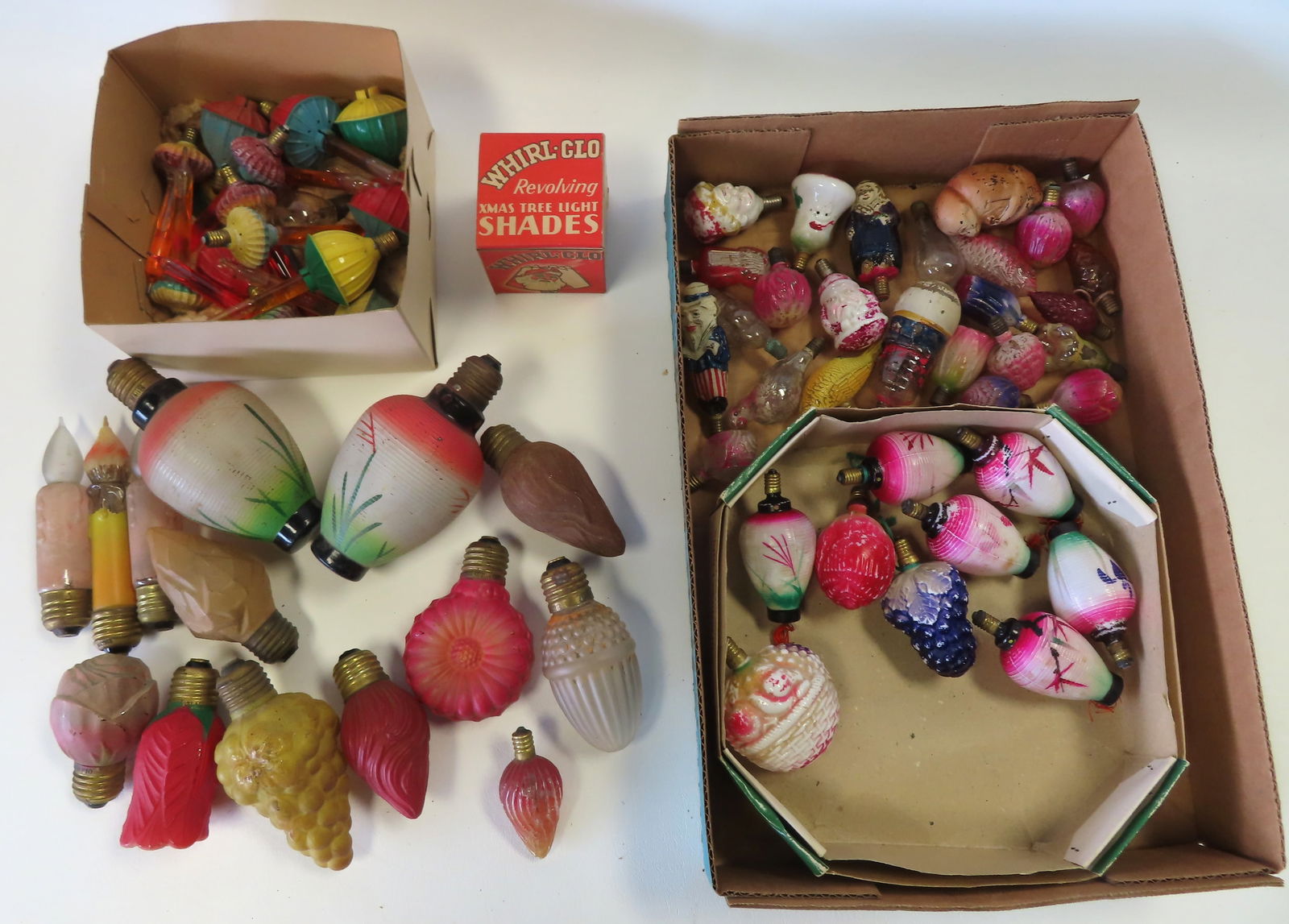 A large grouping of vintage Christmas tree light bulbs including: Figures including monkey, Santa (1 of 18)