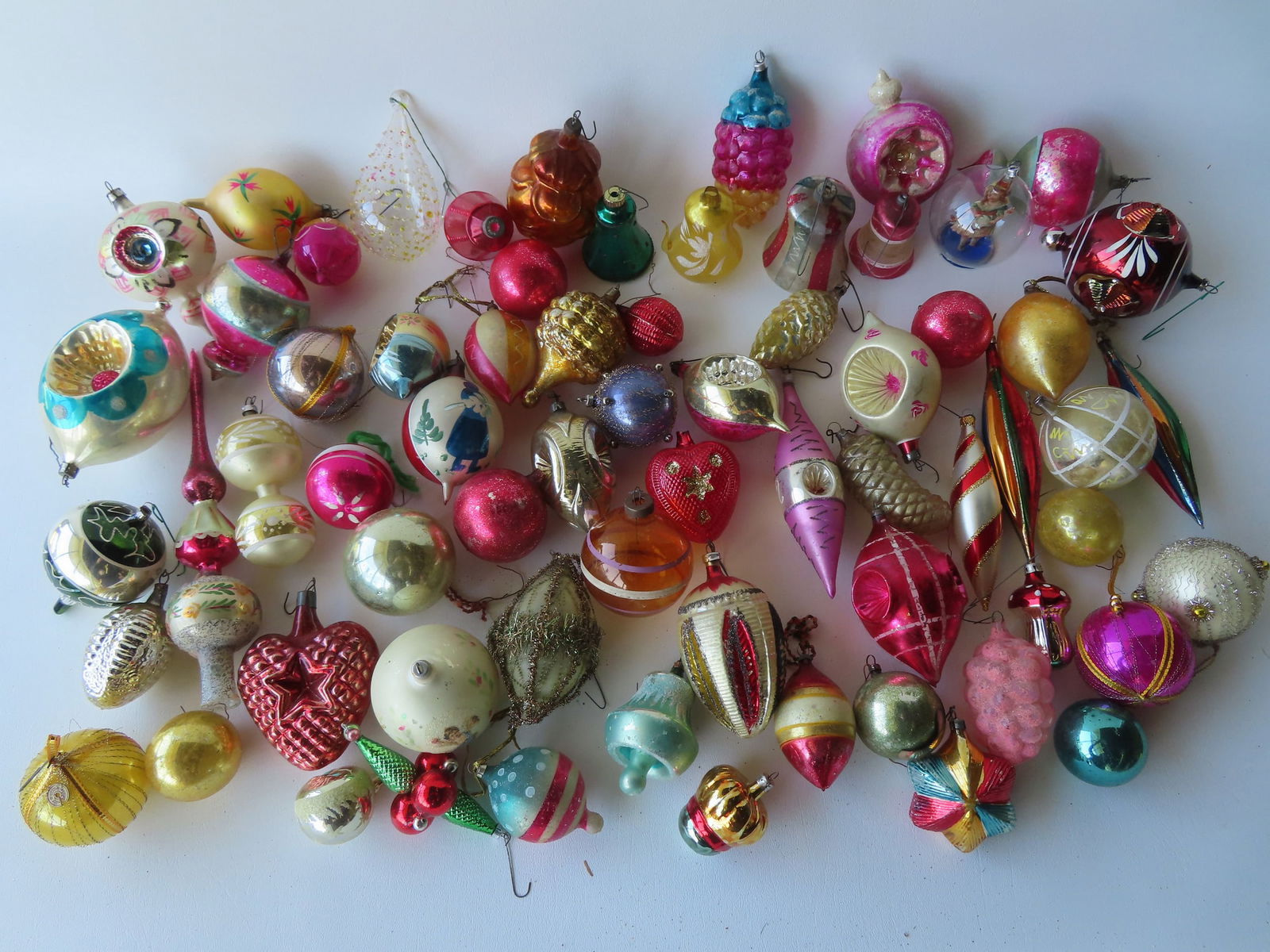 A large grouping of glass Christmas ornaments, many hand painted, and most early to mid 20th century (1 of 14)