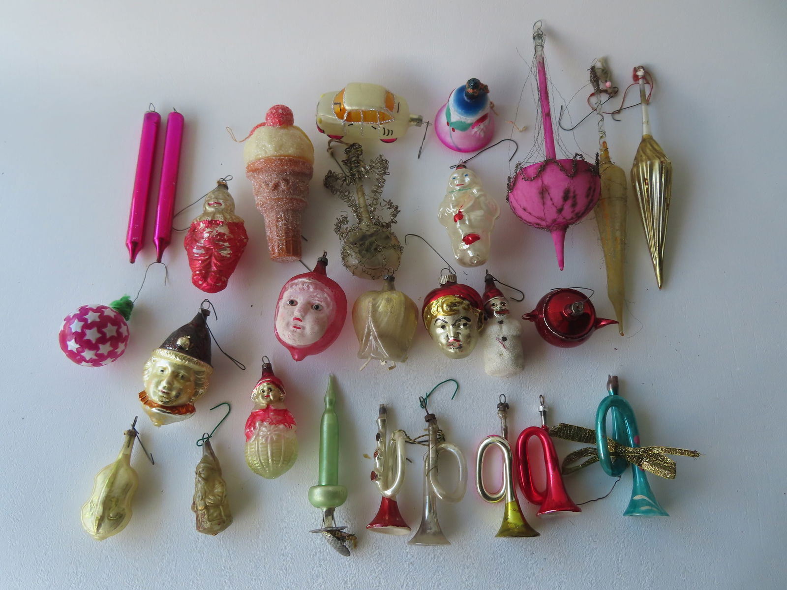 A grouping of 27 figural and decorative glass Christmas ornaments, most late 19th to mid 20th (1 of 14)