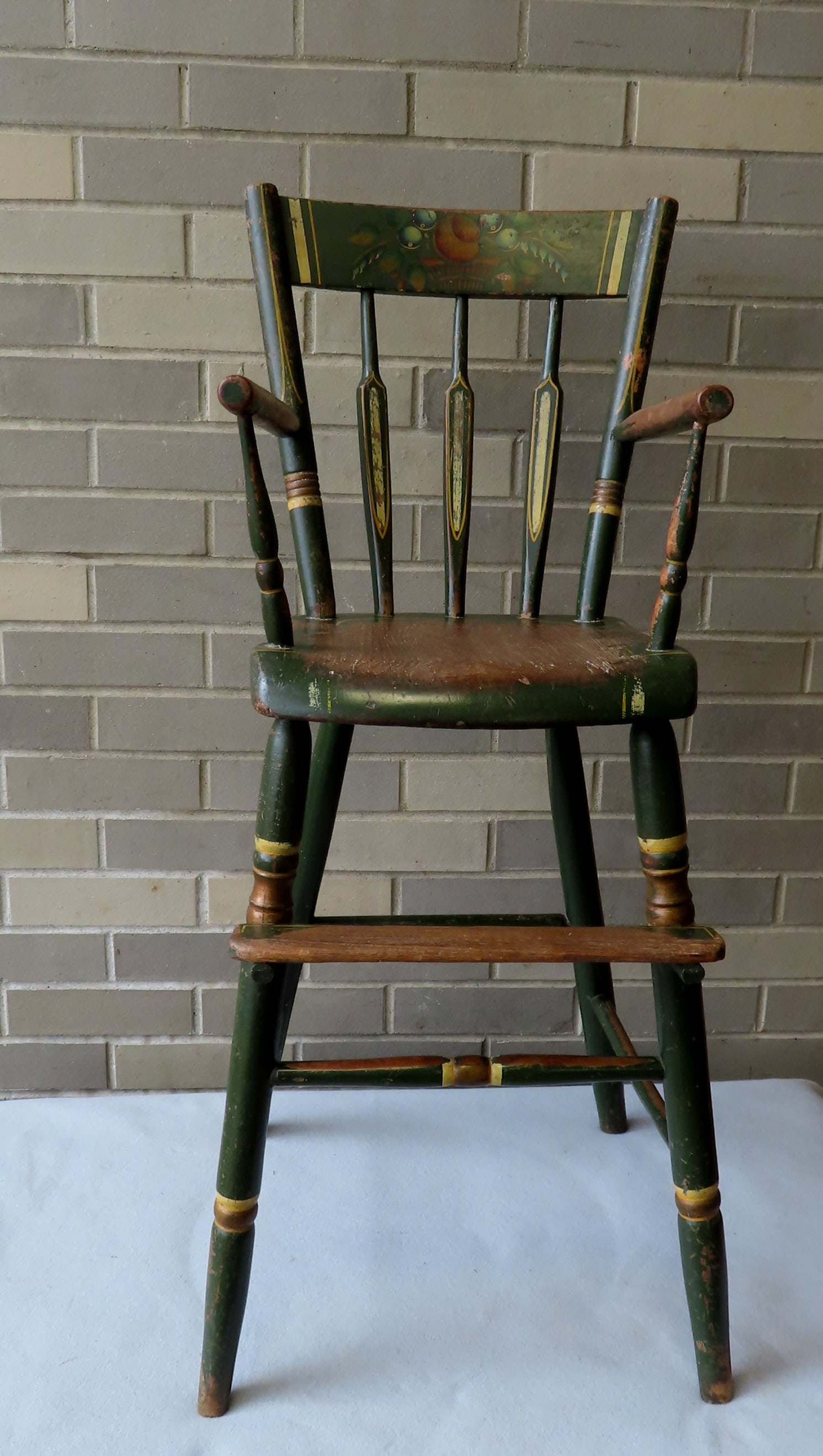 A very fine Pennsylvania hand painted child's high chair with stenciled fruit in basket on back (1 of 11)