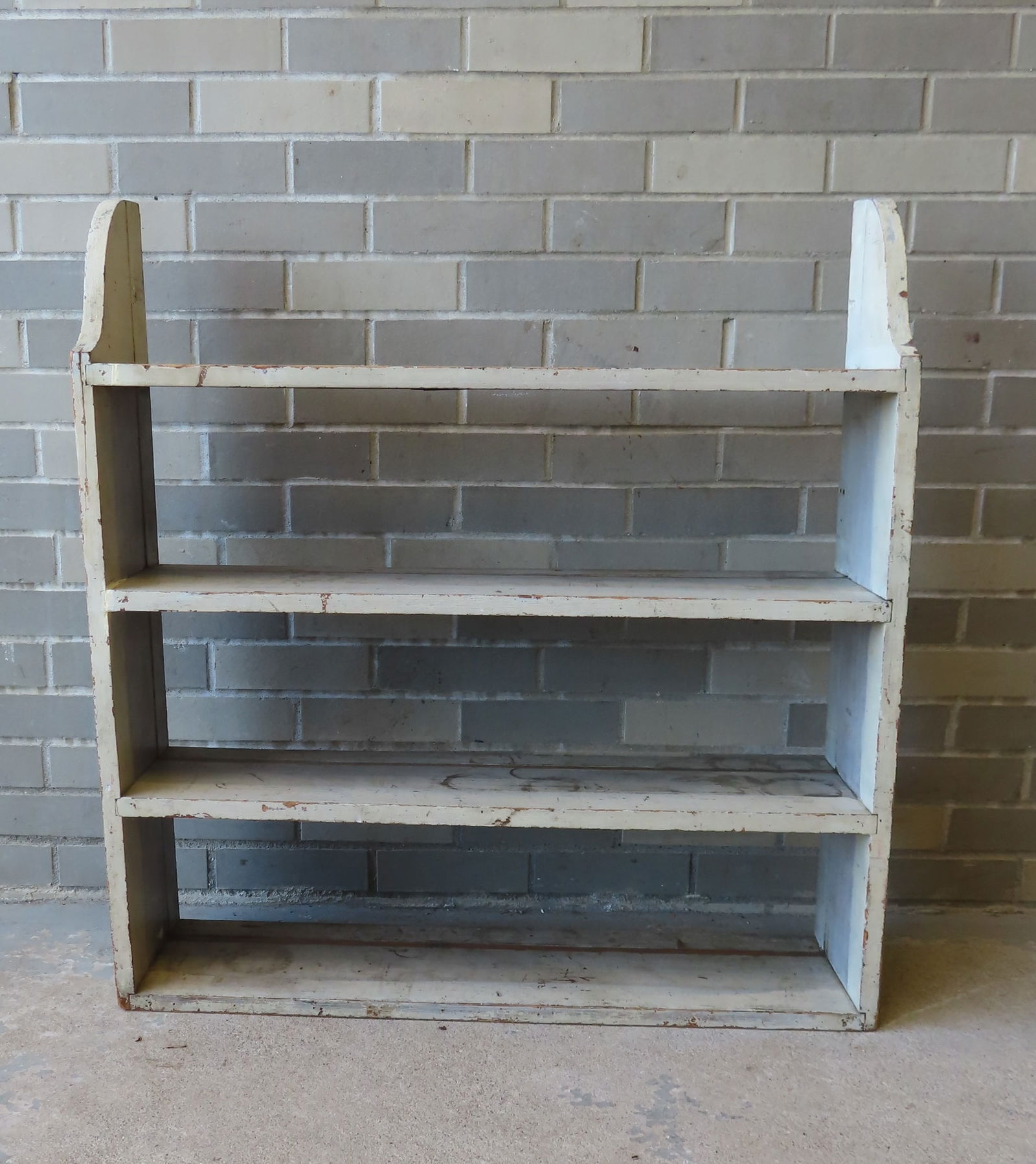 A primitive pine open shelf unit, in old white wash over gray paint, early to mid 19th century, (1 of 5)