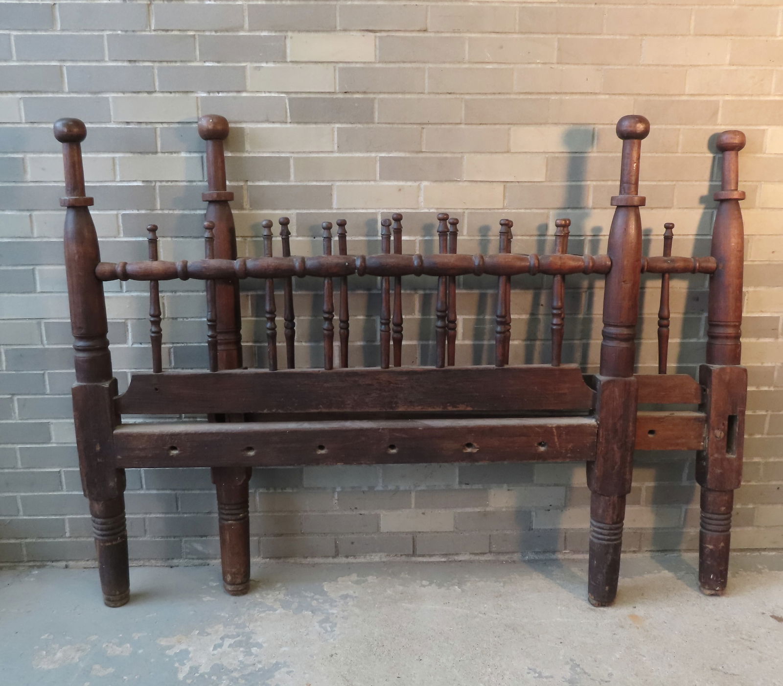 An early 18th century primitive rope bed, good condition. Overall size 52"W x 47"H - no side rails. (1 of 9)