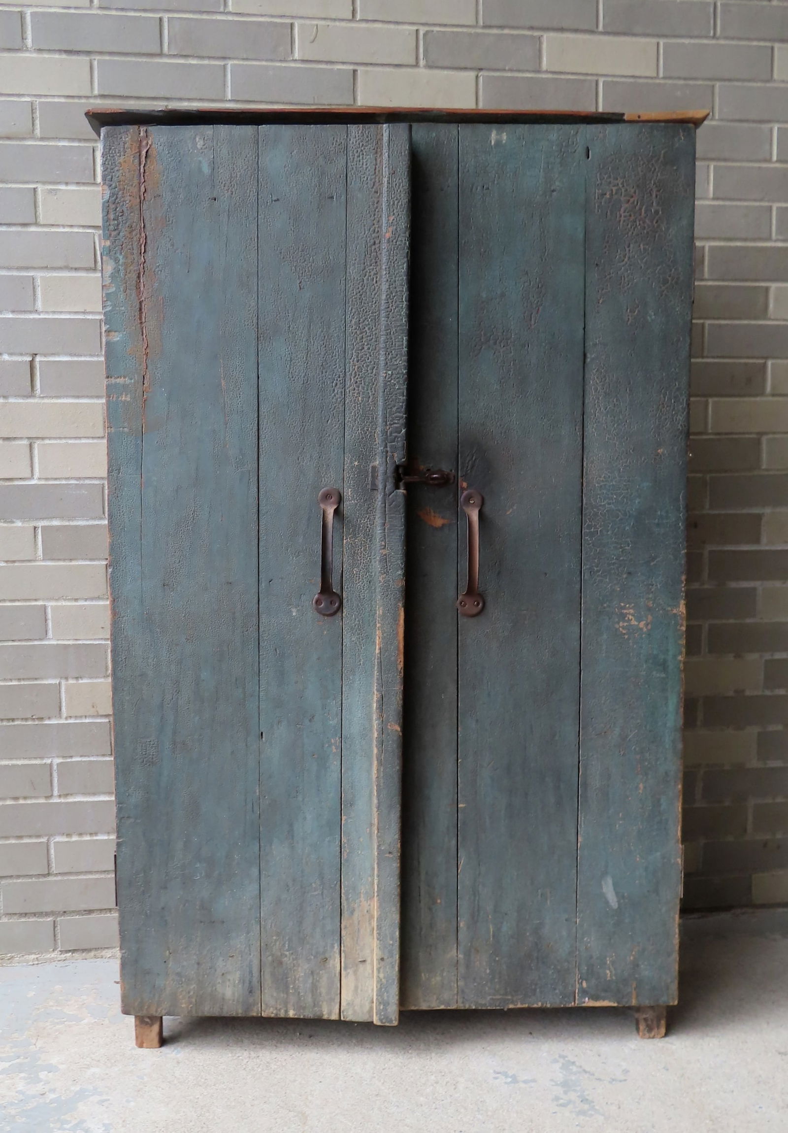 A very primitive 2 door barn cupboard - both doors in original grungy blue-gray paint - the sides in (1 of 10)