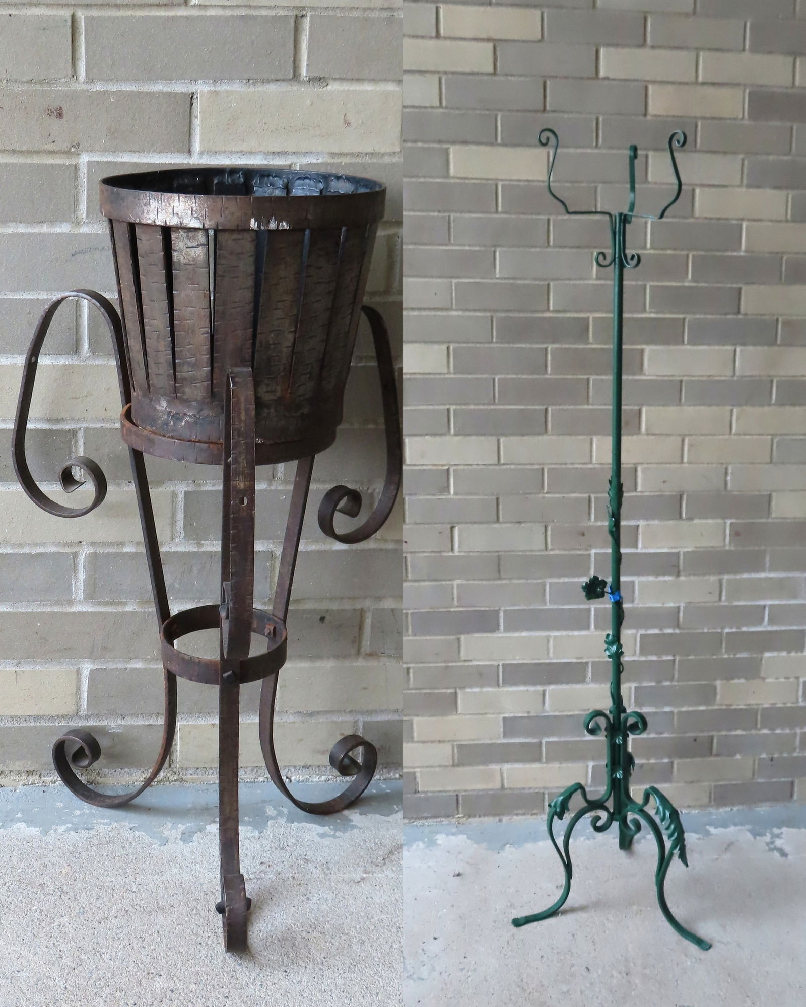 Two metal planters, early to mid 20th century. The first, a small wrought iron custom made planter (1 of 11)
