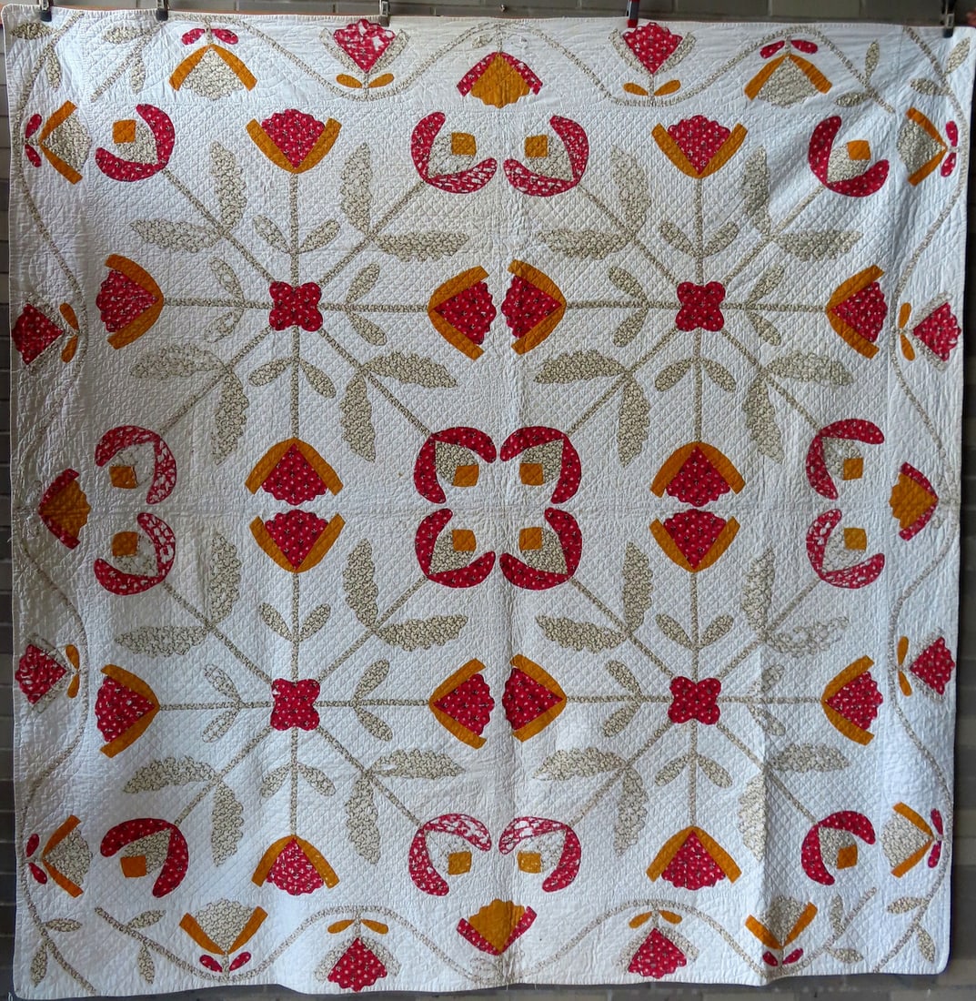 A floral applique quilt, with floral border, heavily quilted throughout with 1" hand quilted (1 of 10)