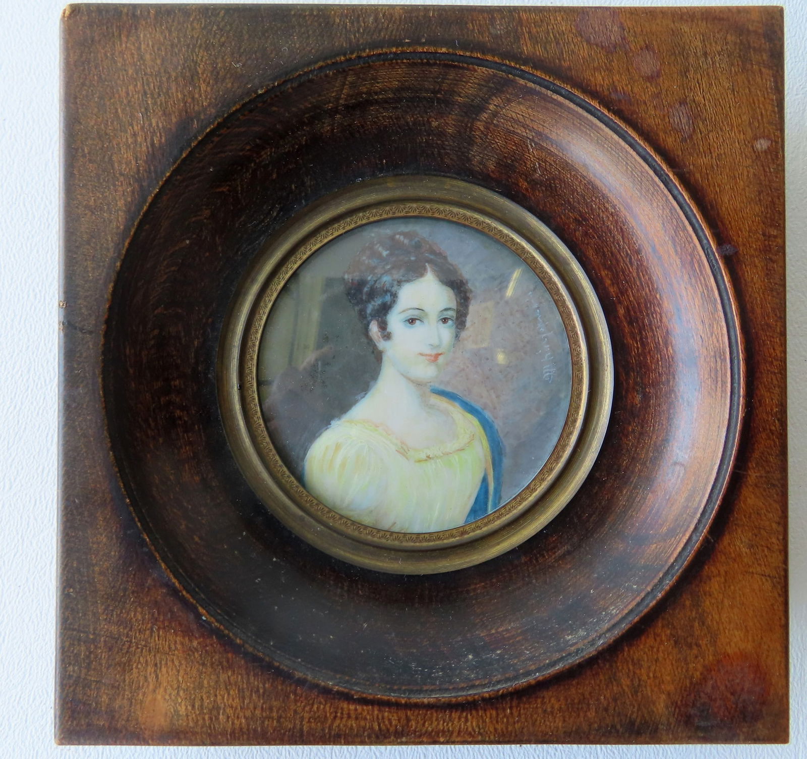 Miniature W/C Portrait of young lady in original refinished frame, 19th century. Signed illegibly on (1 of 5)