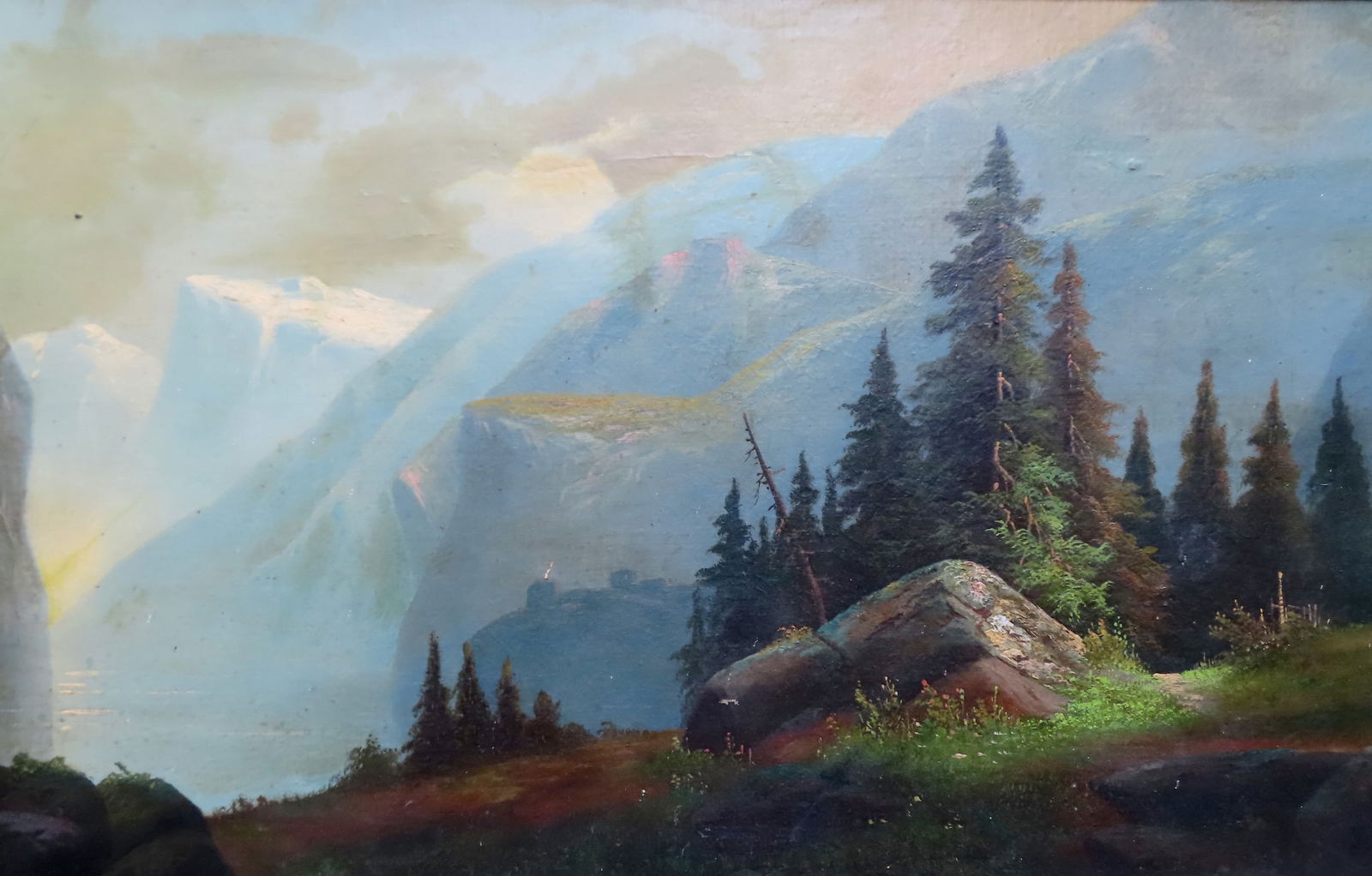 Large O/C Mountain landscaped signed T.B. Pope, 19th century. (1 of 5)