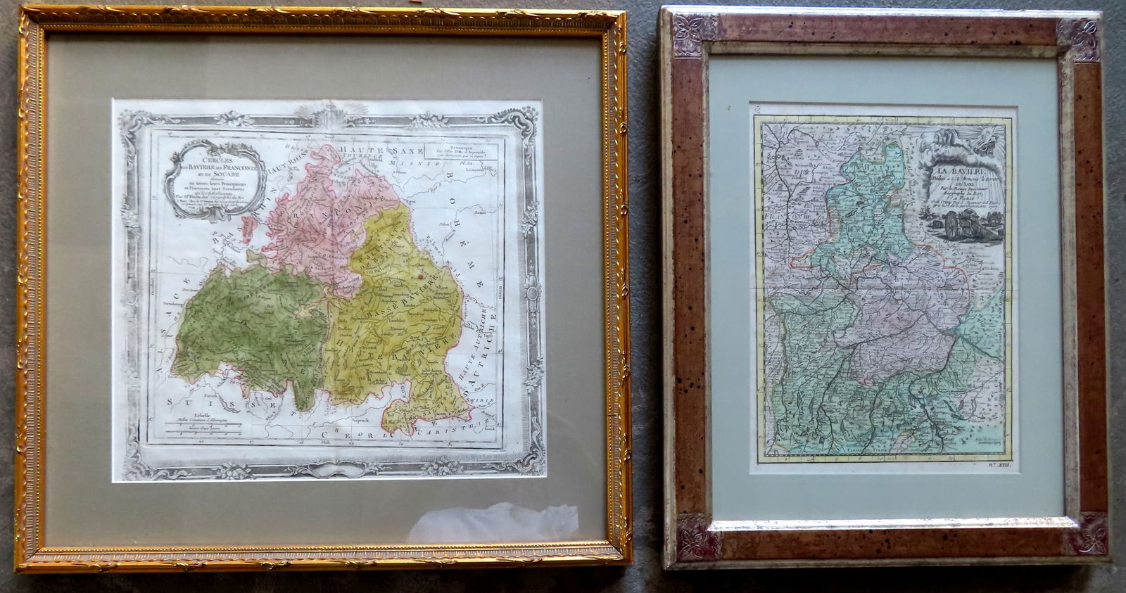 Two continental hand colored maps including: The first, A French map titled "Cercles De Baviere De (1 of 6)