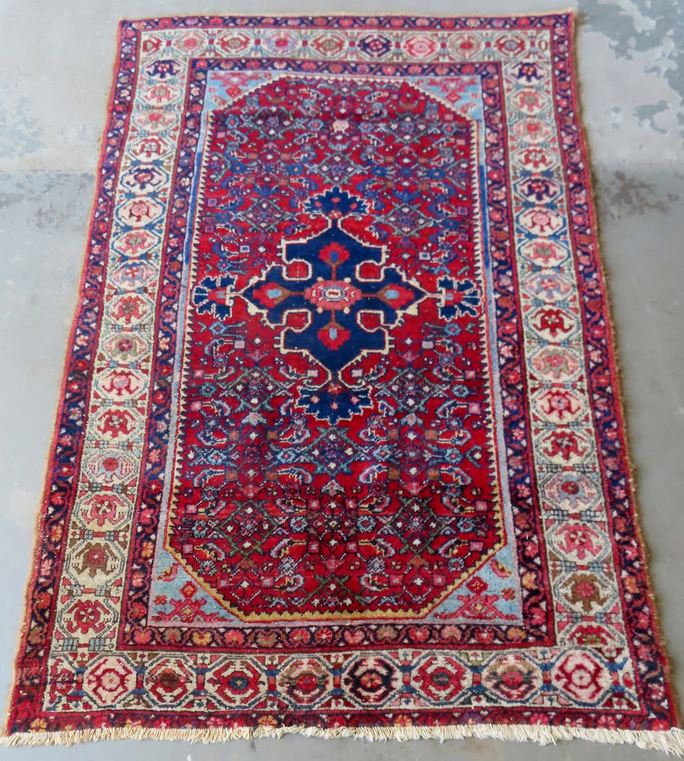 An early oriental scatter rug,  early 20th century, good condition. Measures 4' 4" x 6' 6". (1 of 7)