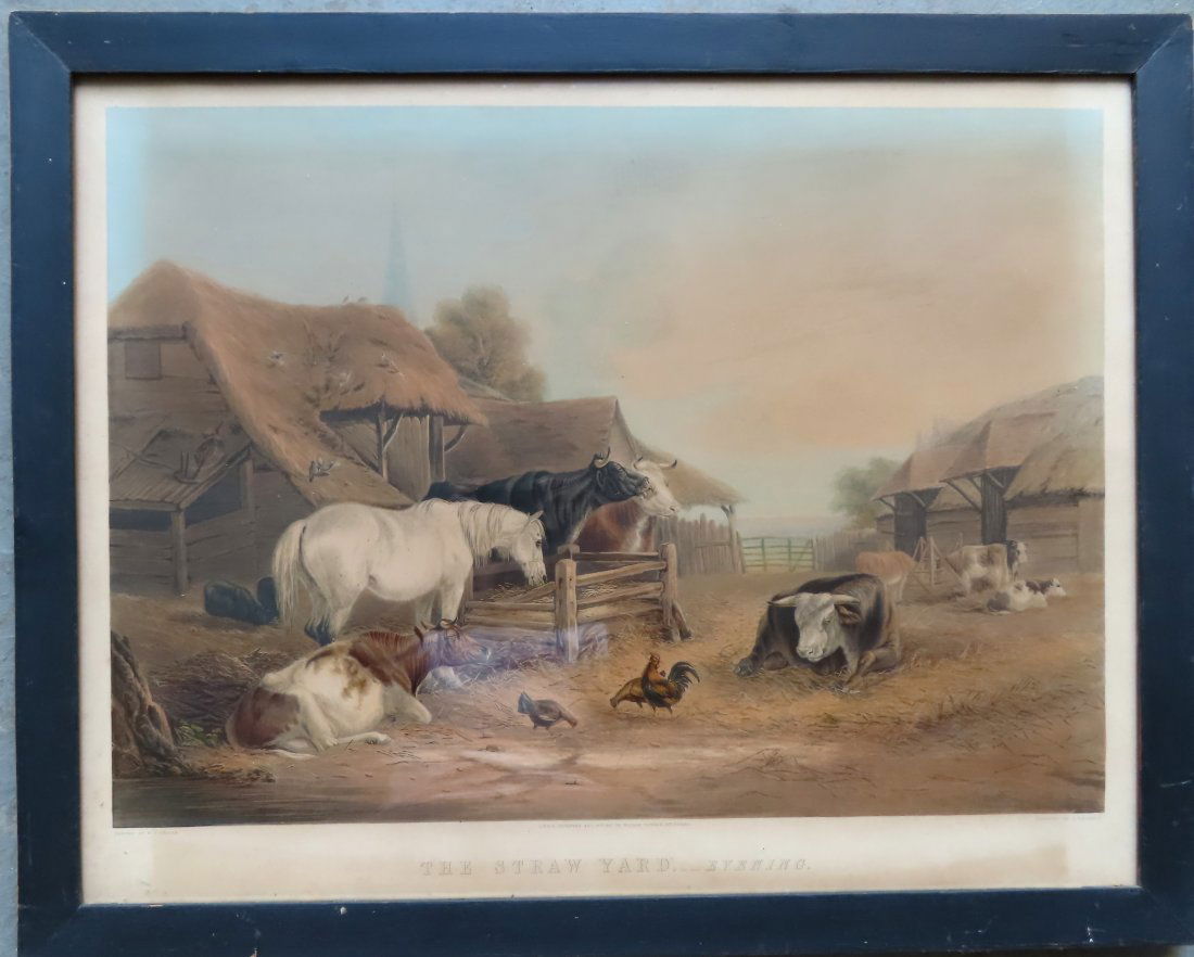 Large folio chromolithograph of barnyard scene, 19th century. (1 of 4)