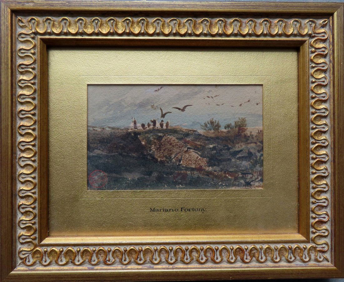 Mariano J. M. Bernardo Fortuny - attributed  (1838 - 1874) - W/C Landscape with figures. (1 of 3)