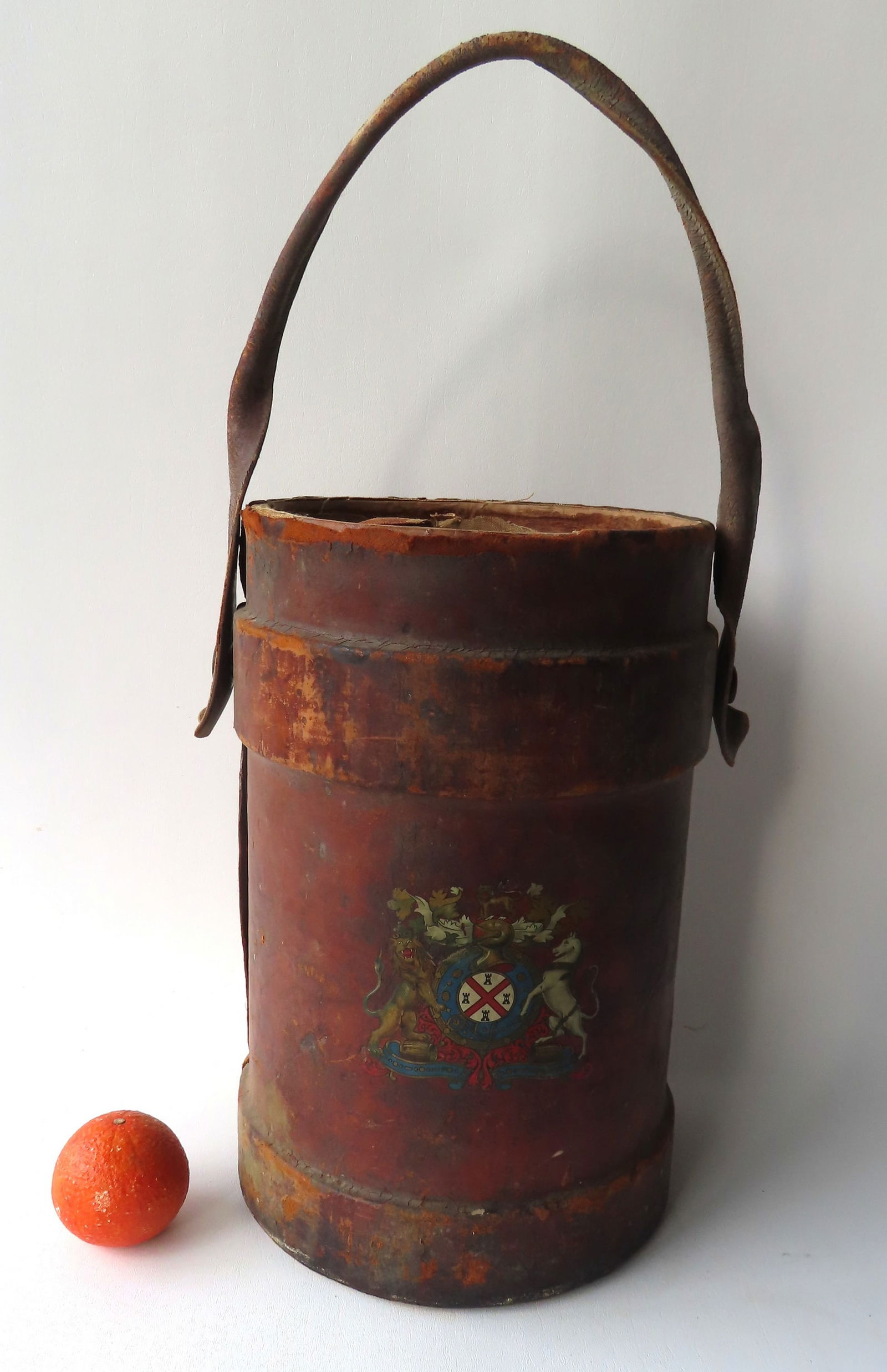 A leather over wood 19th century English fire bucket. (1 of 8)