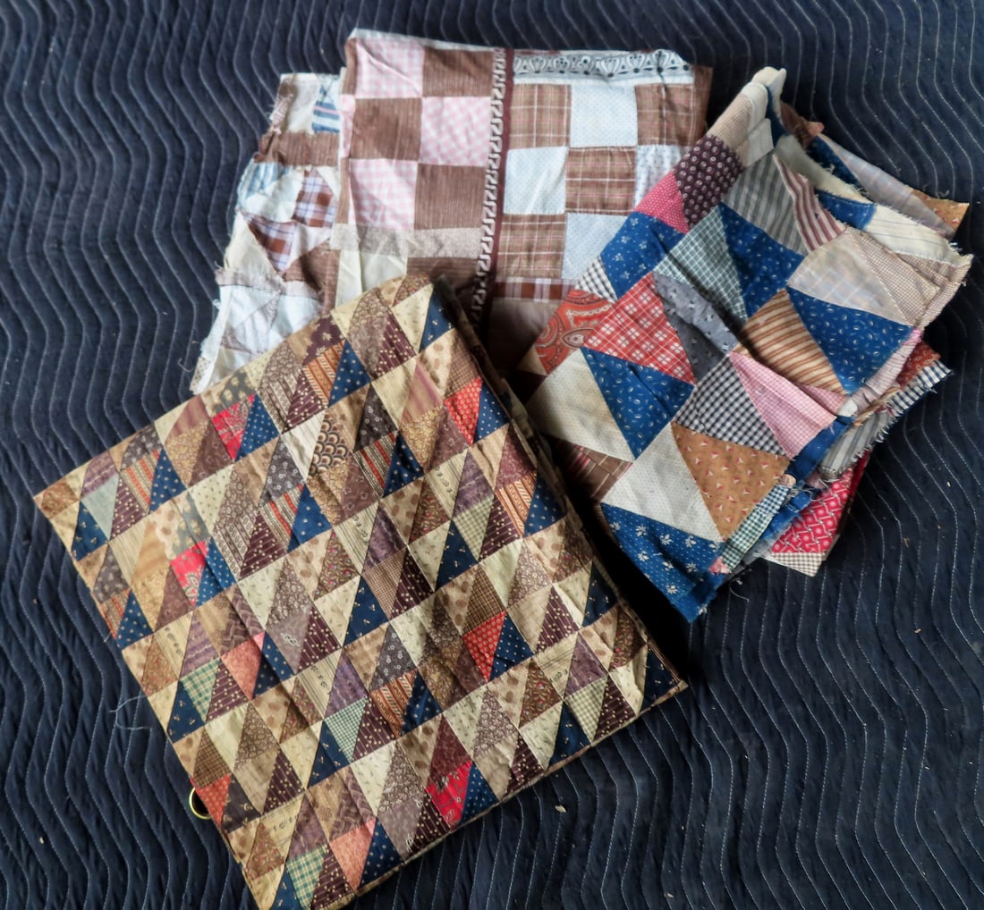 Three hand sewn patchwork quilt tops, 19th century. (1 of 15)