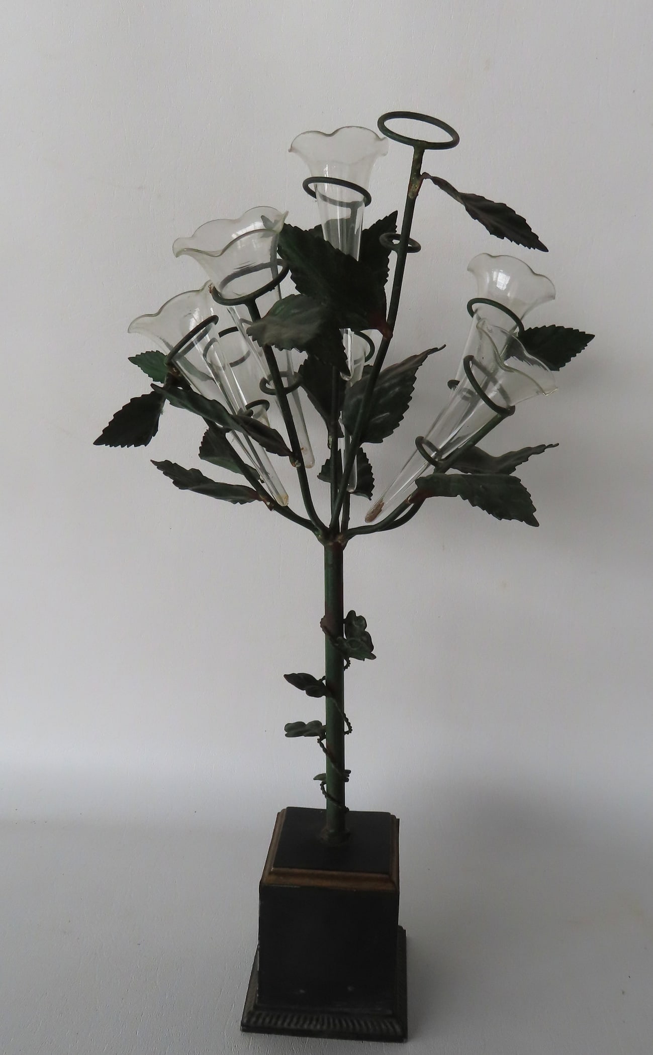 A tree-like epergne mounted on metal base, original green paint, early 20th century. Missing one of (1 of 7)