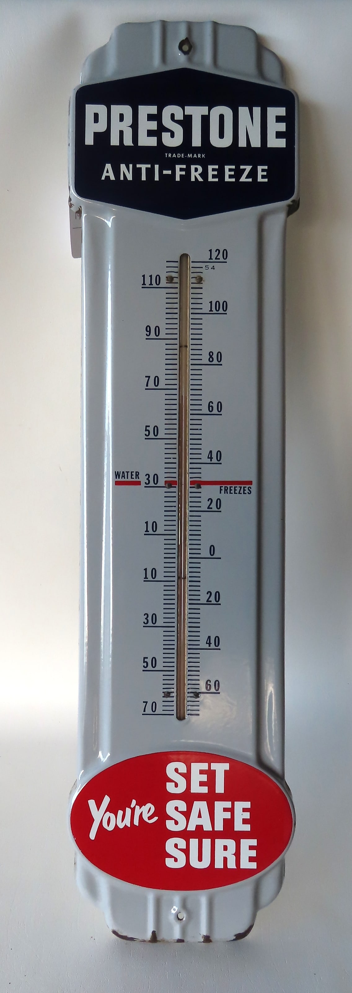 A Prestone  Anti-Freeze porcelain steel advertising thermometer, all original and in working order - (1 of 7)