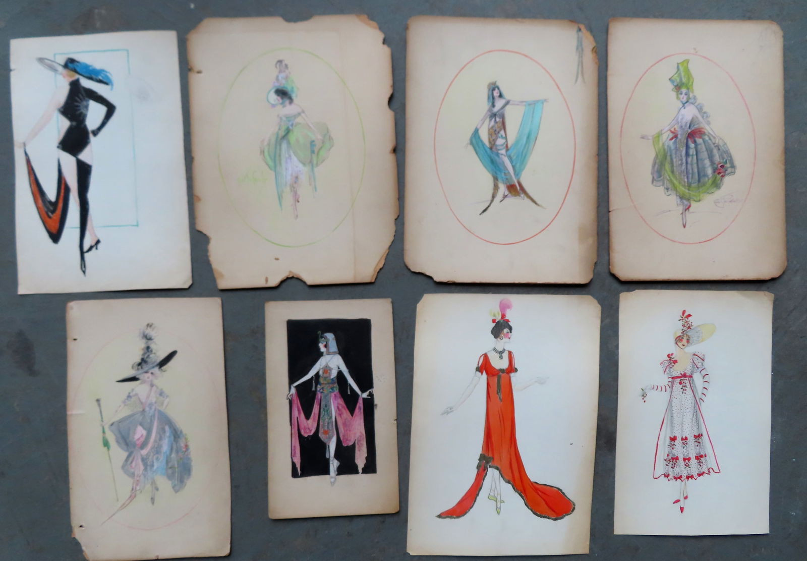 Cora Mac Geachy (NYC 1884-1960). Grouping of 8 W.C's on artist boards of Art Deco ladies in (1 of 20)