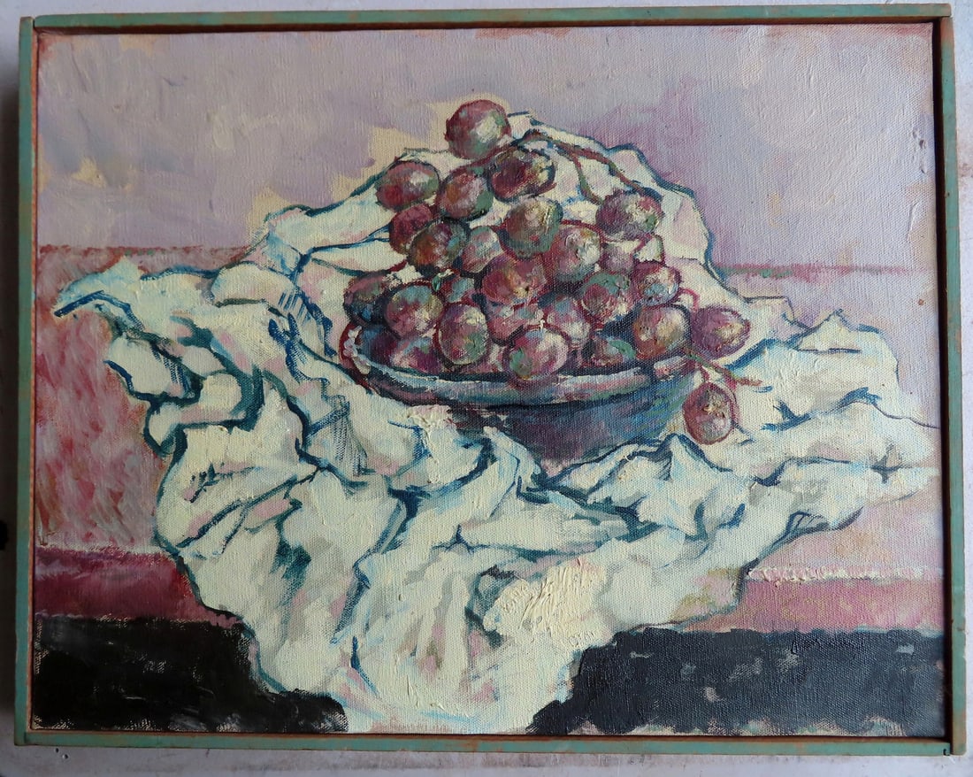 Arthur E. Sudler, Maryland & NY, 1905-1968. O/C Modernistic berries in bowl on table, not signed but (1 of 3)