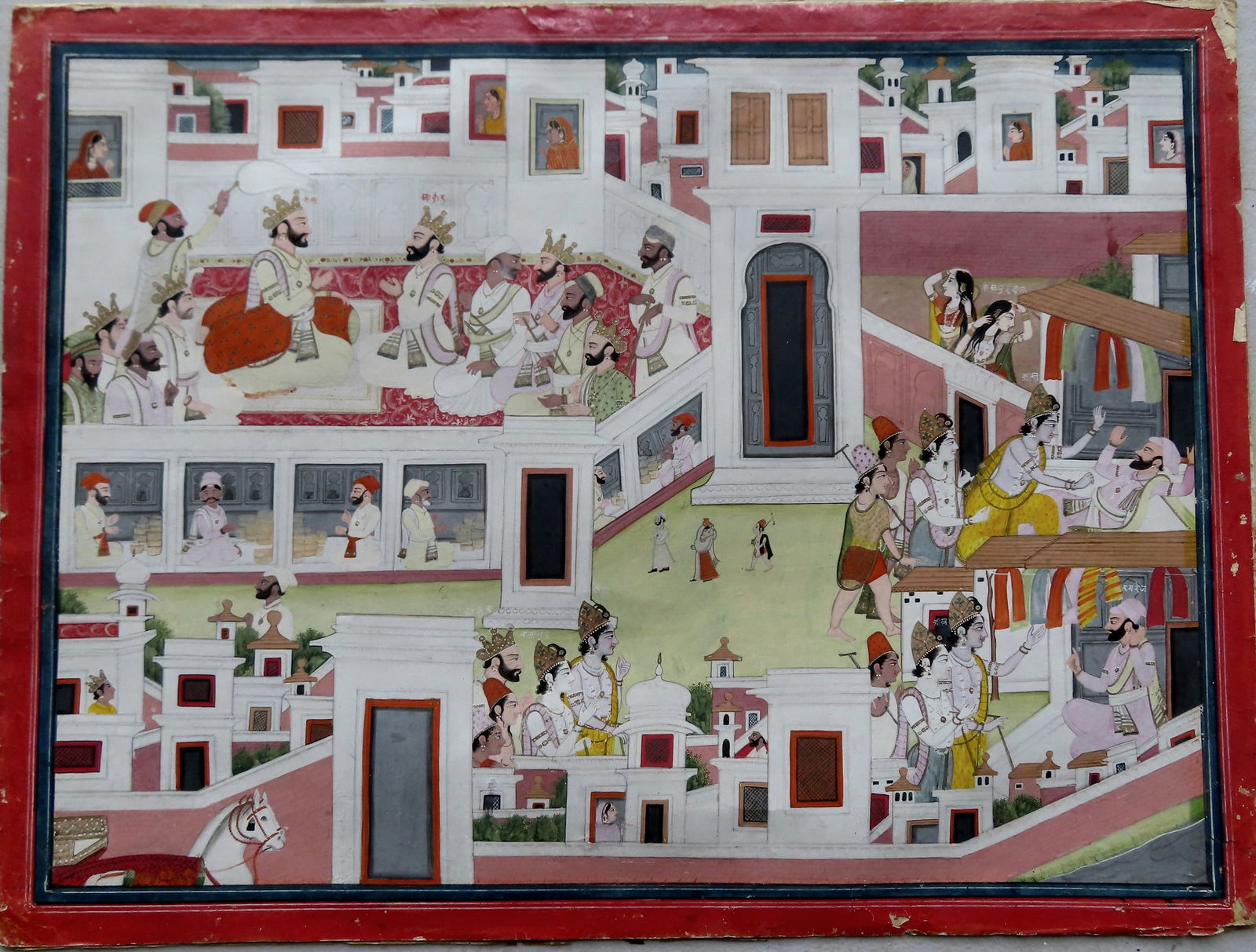 An Indo-Persian gouache depicting kings, servants, horse, buildings, other figures, etc. - hand (1 of 12)