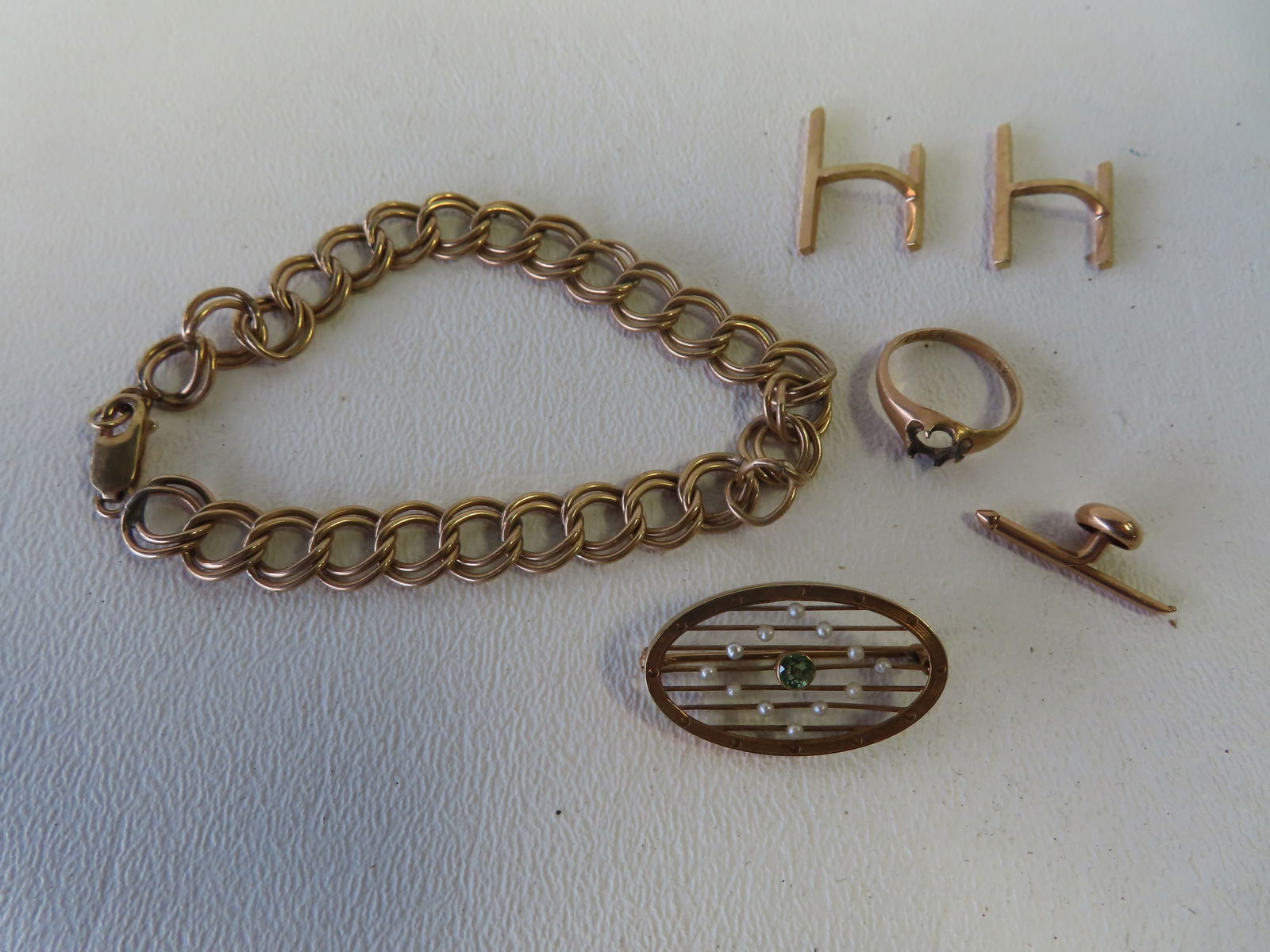 Grouping of marked 14k gold including small brooch with amethyst stone - 1 1/8"L - very good (1 of 2)