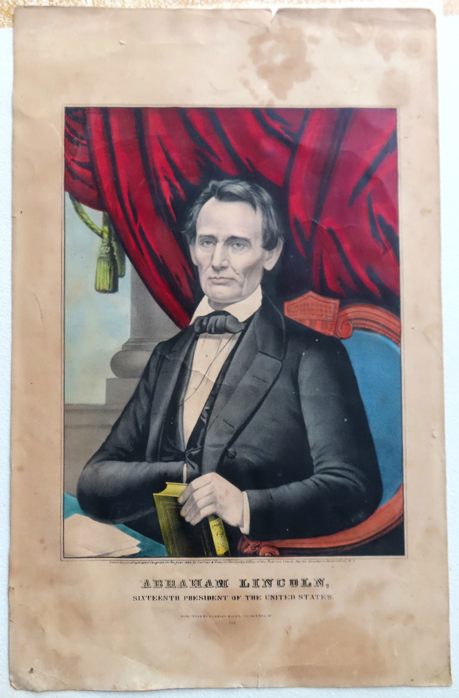 Currier & Ives hand colored lithograph titled "Abraham Lincoln, Sixteenth President of the United (1 of 4)