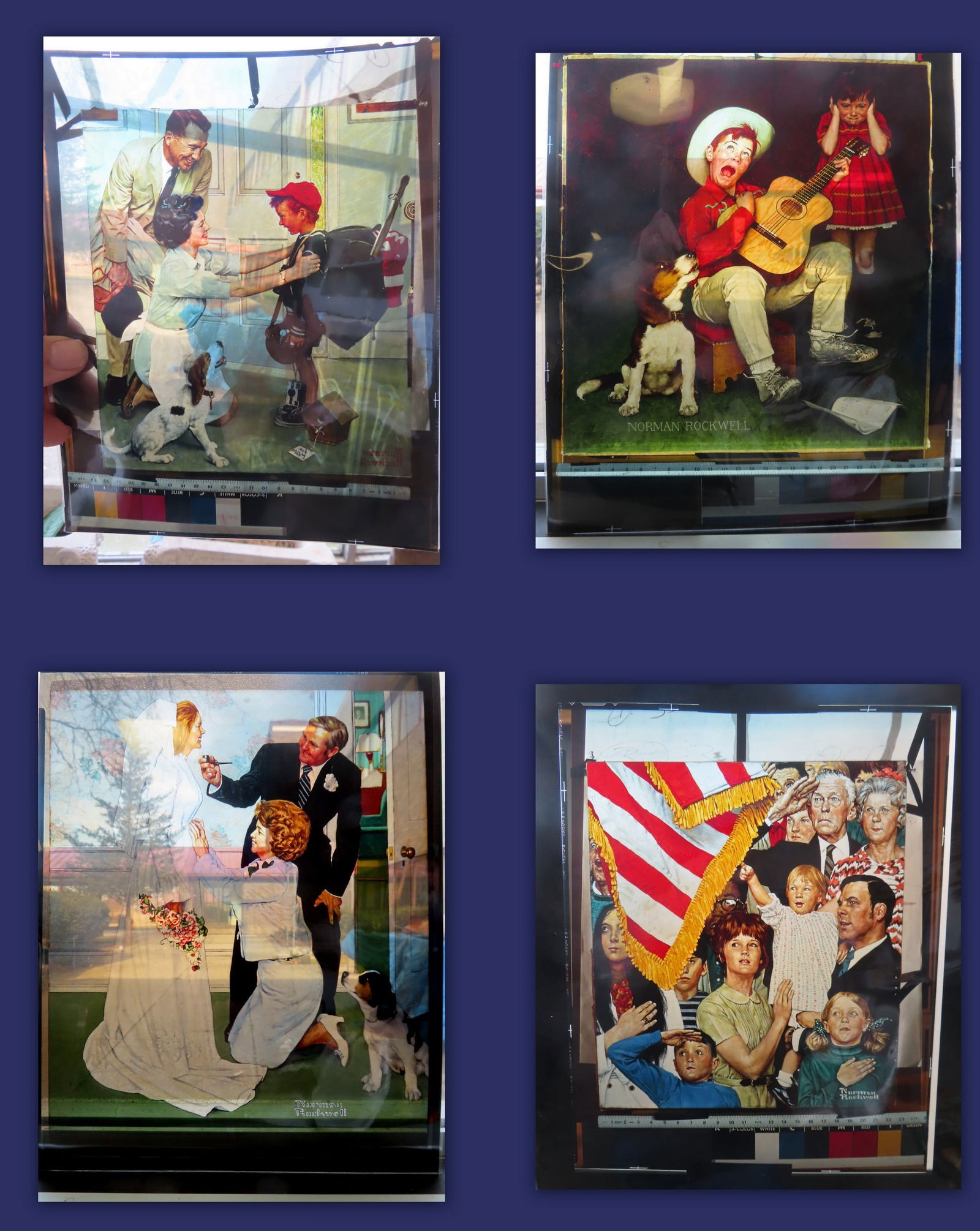 Original negative and colored photo images for Norman Rockwell posters including "Music Man" 1966, (1 of 19)