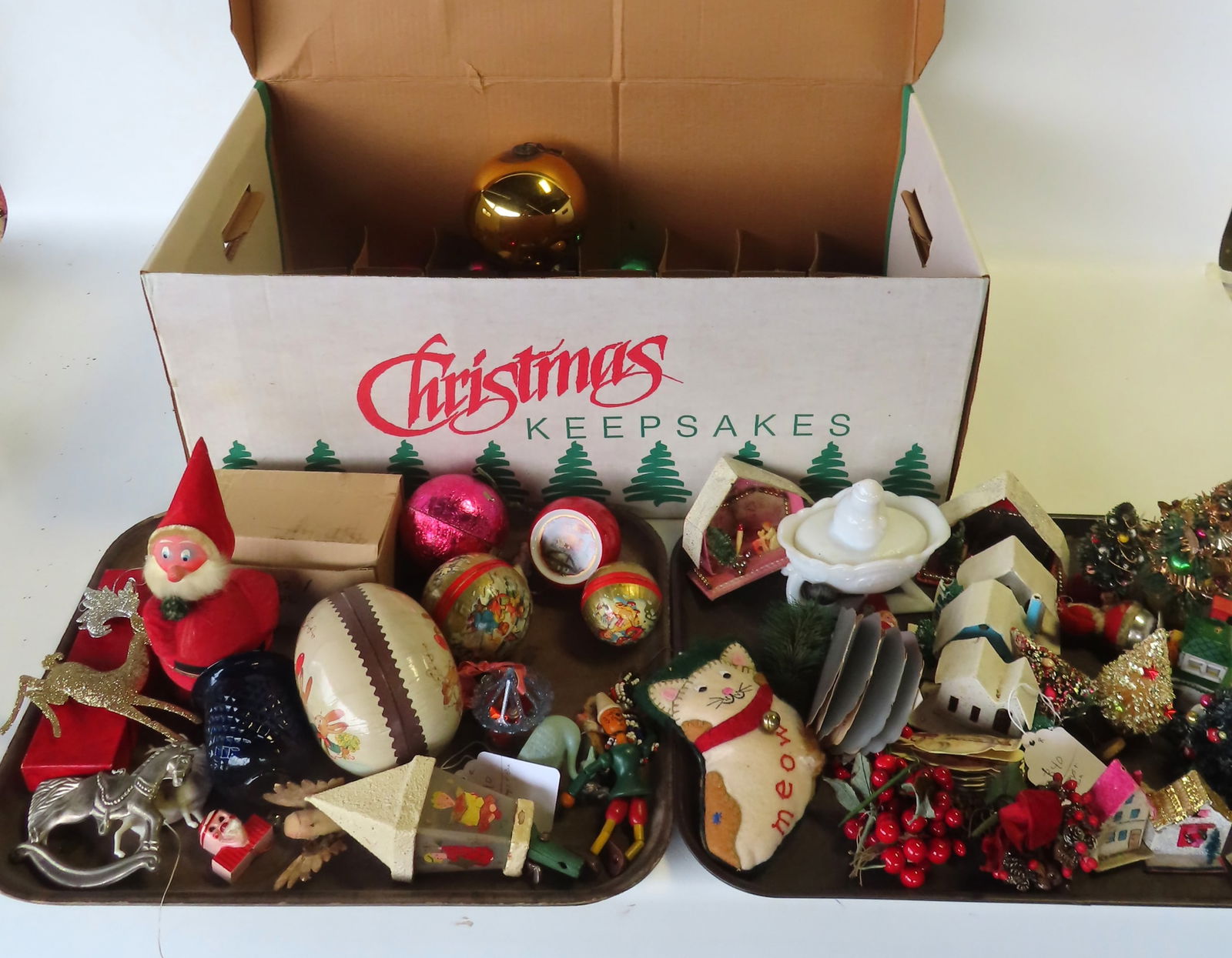 Large grouping of vintage Christmas ornaments including Kugel - 4 1/2" diameter, a blue quilted (1 of 12)