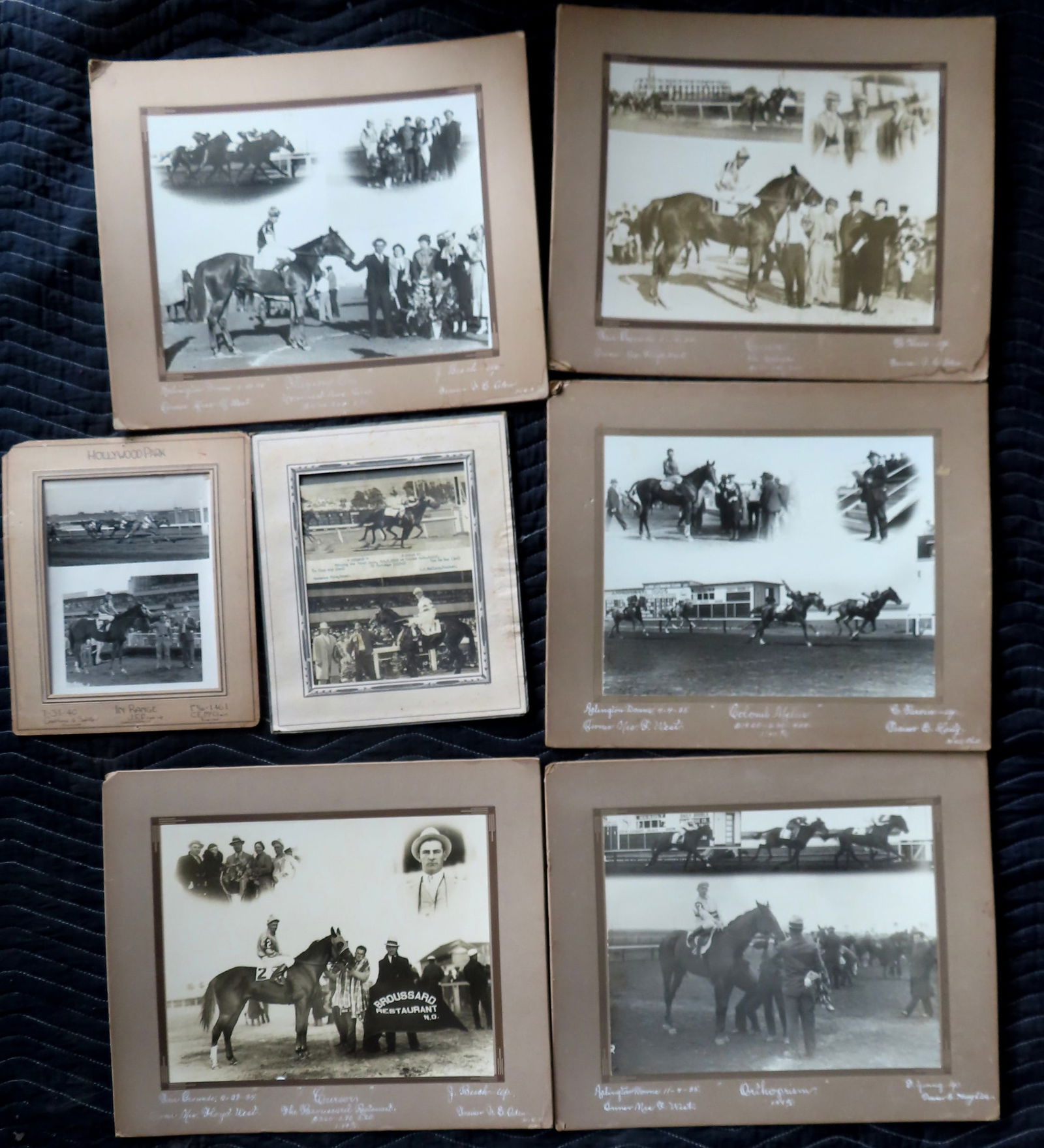 Grouping of 7 vintage race horsing photographs, most with the horse, owner and trainer identified - (1 of 7)