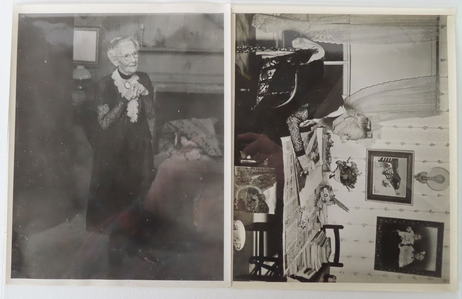 Two glossy photos of Grandma Moses. The one with Grandma Moses at work is pencil signed on reverse (1 of 5)