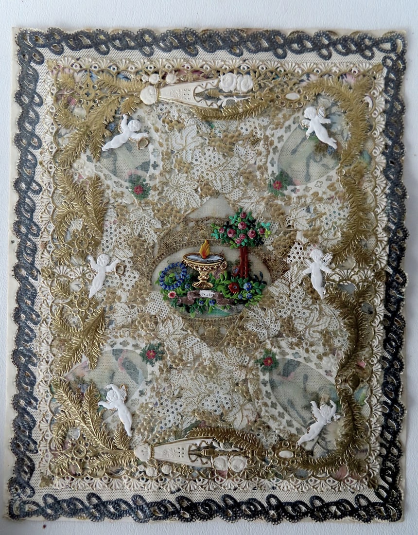 An outstanding ornate 3 page Valentine card, circa 1850, with pen and ink inscription with (1 of 12)