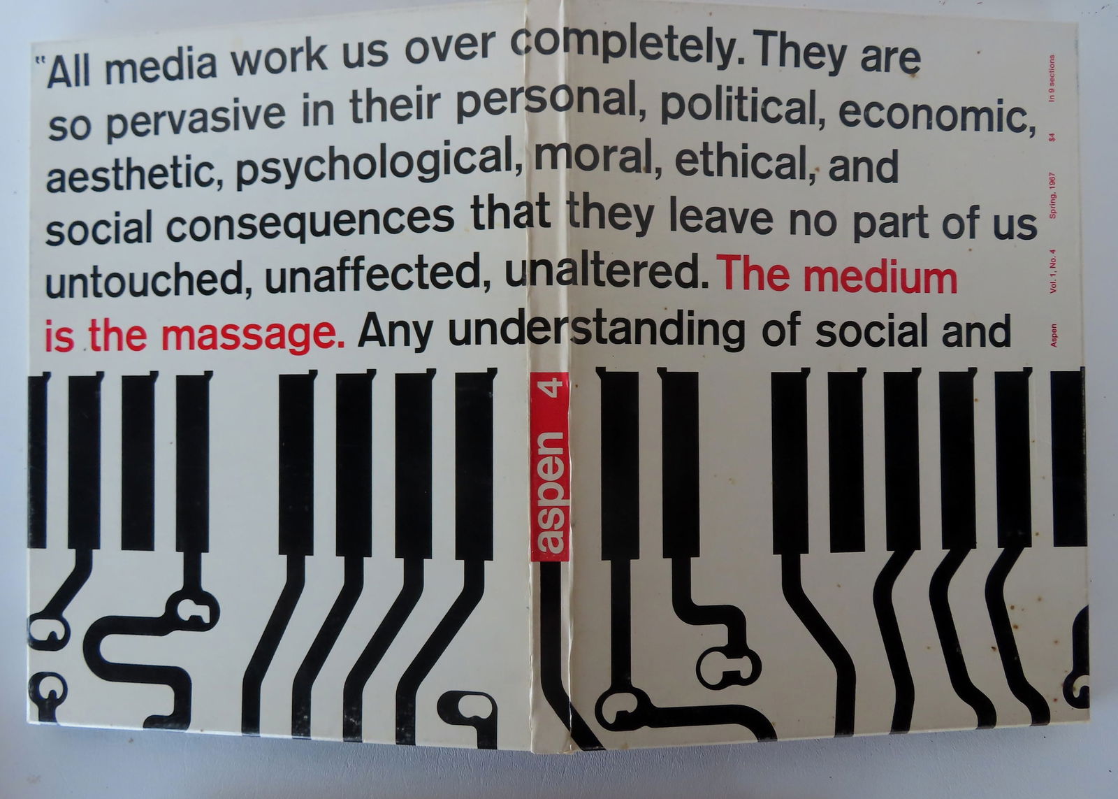 Aspen: The Magazine in a box marked Vol. 1, No 4,  Spring 1967, published by Roaring Folk Press and (1 of 12)