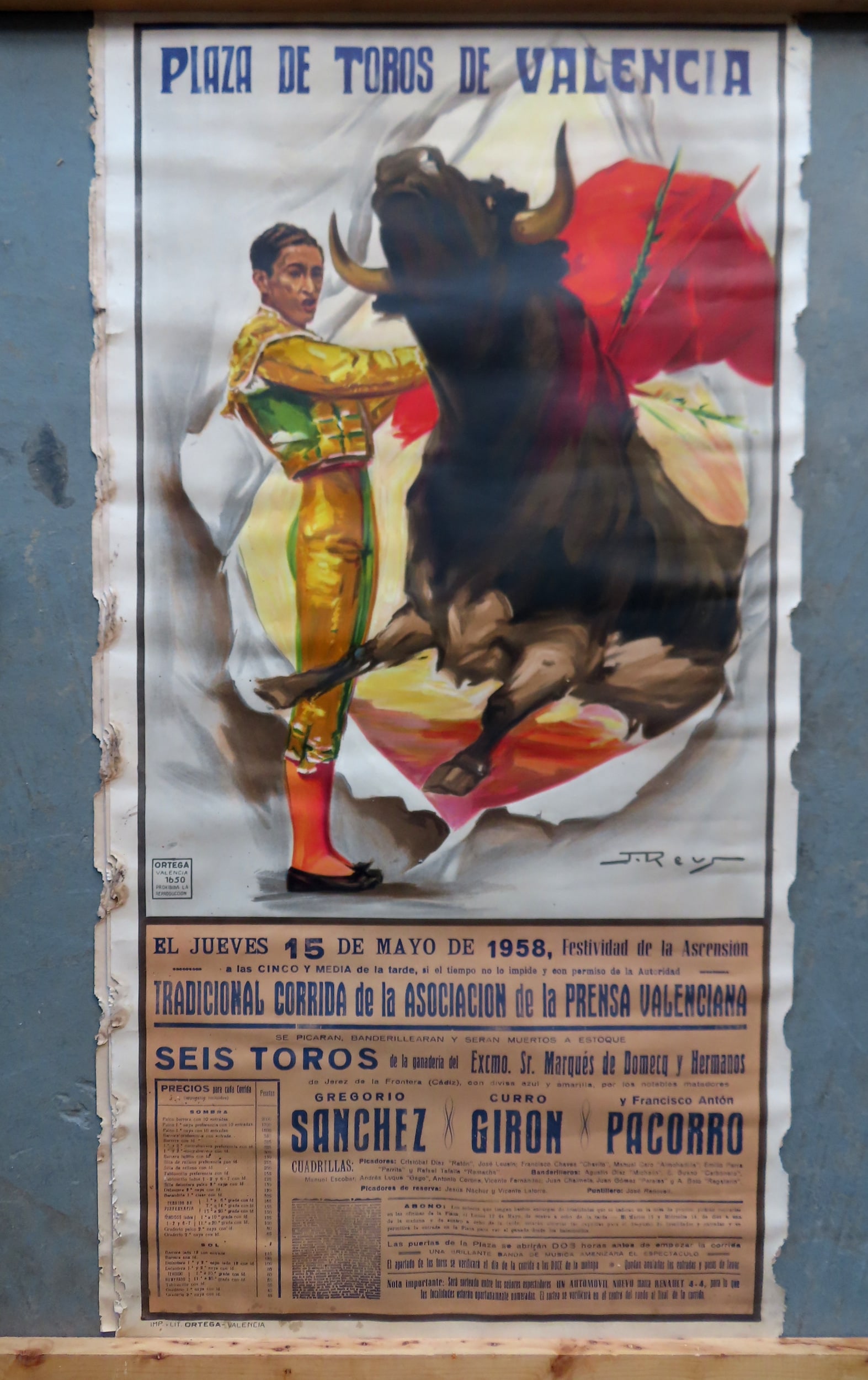 Four Spanish Bull-Fighting posters, dated 1958. Each with some losses and minor staining. (1 of 17)