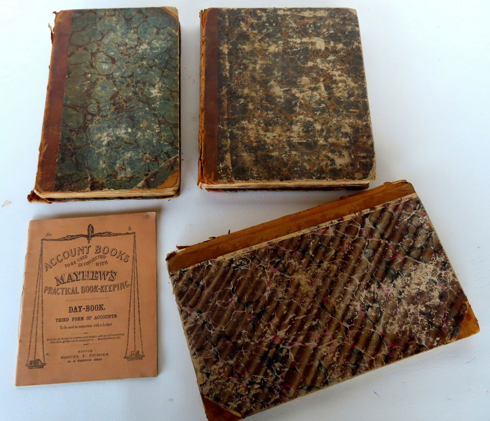 Two hand written ledgers, an early book-keeping book, and 2 early bound magazines, 19th century, (1 of 13)