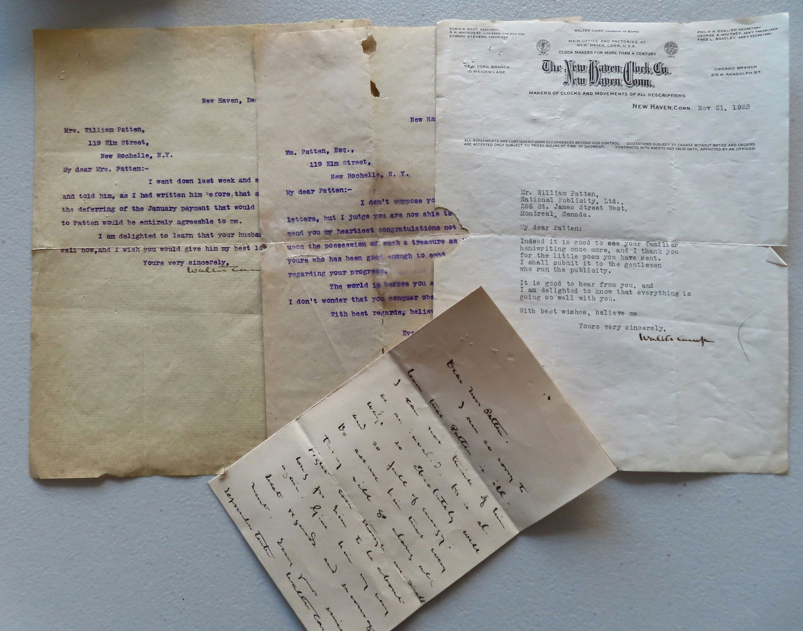 Walter Camp autographs. Grouping of 4 pen and ink autographed and typed letters by Walter Camp (1 of 9)